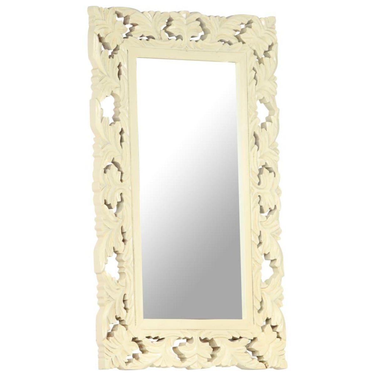 VIDAXL Miroir sculpte a la main Blanc 80x50 cm Bois de manguier massif