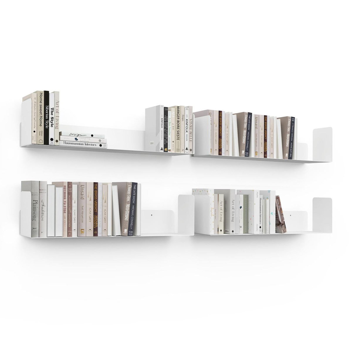 ID MARKET Lot de 4 étagères 60x15 cm pour livres METRA blanches