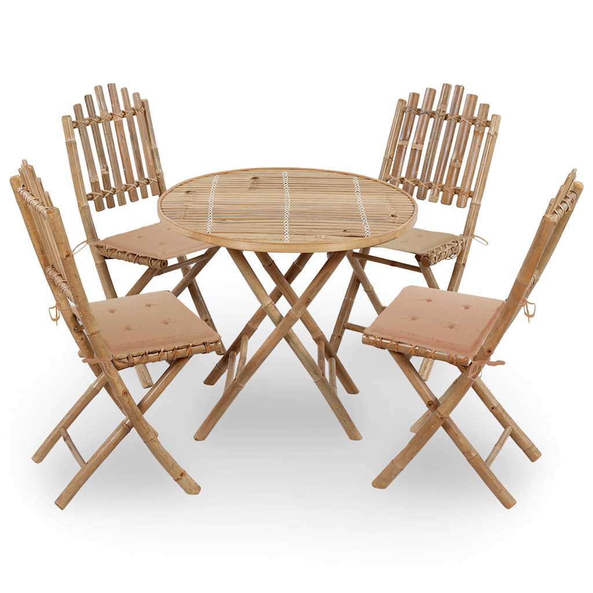 VIDAXL Mobilier a dîner d'exterieur pliable 5 pcs avec coussins bambou