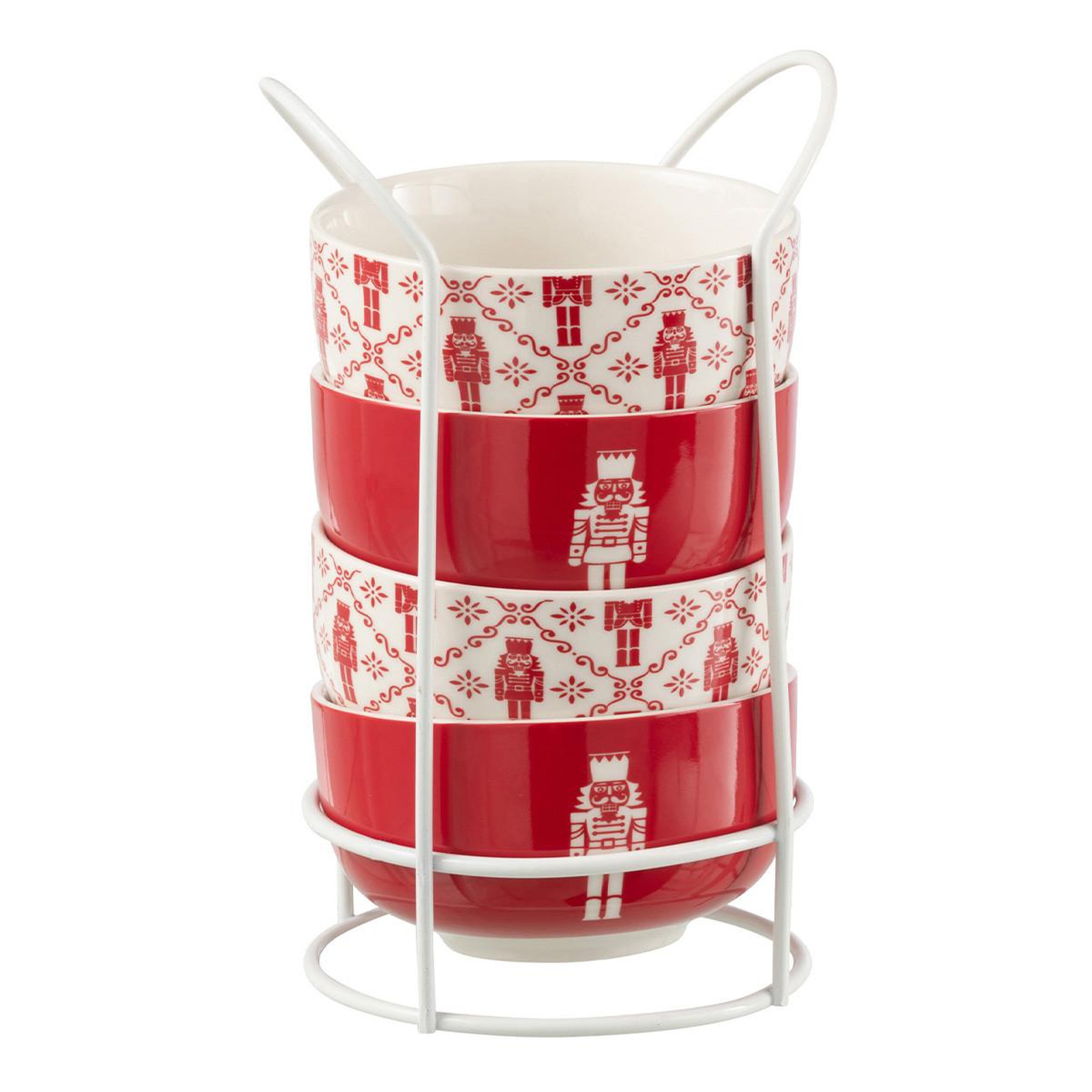 J-LINE Lot de 4 bols avec socle  casse-noisette  11cm rouge