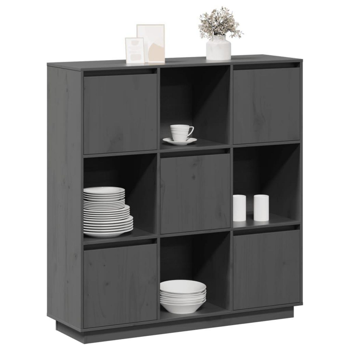 VIDAXL Buffet Gris 110,5x35x117 cm Bois massif de pin