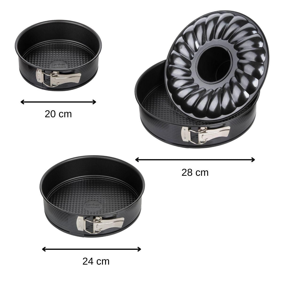 ZENKER Set de 2 moules à manqué et 1 moule à manqué et savarin diamètres 20, 24 , 28 cm Zenker Black Metallic