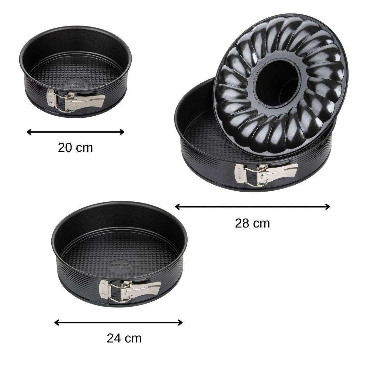 ZENKER Set de 2 moules à manqué et 1 moule à manqué et savarin diamètres 20, 24 , 28 cm Zenker Black Metallic