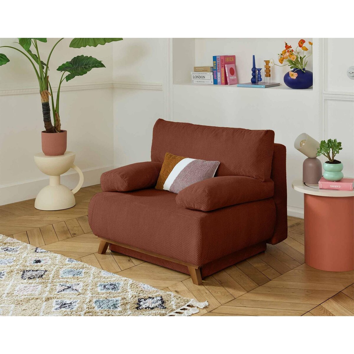 BEST MOBILIER Cristal - fauteuil - convertible avec coffre - en velours texturé