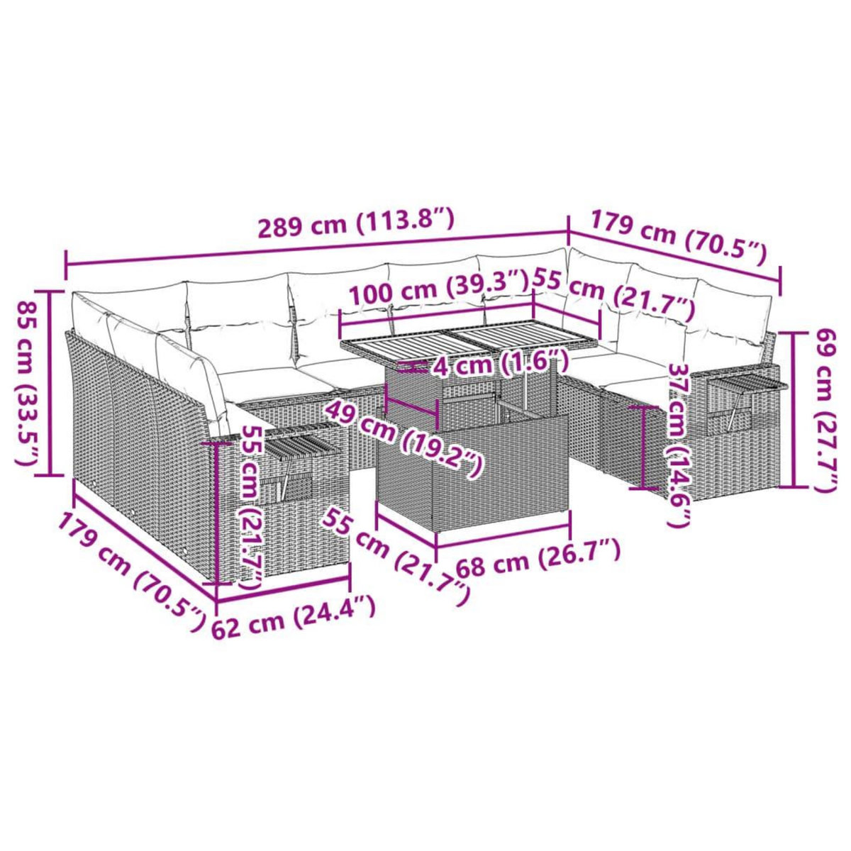 VIDAXL Salon de jardin 10 pcs avec coussins noir resine tressee