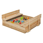 ID MARKET Bac à sable FUNNY bois refermable avec 2 bancs et bâches de protection