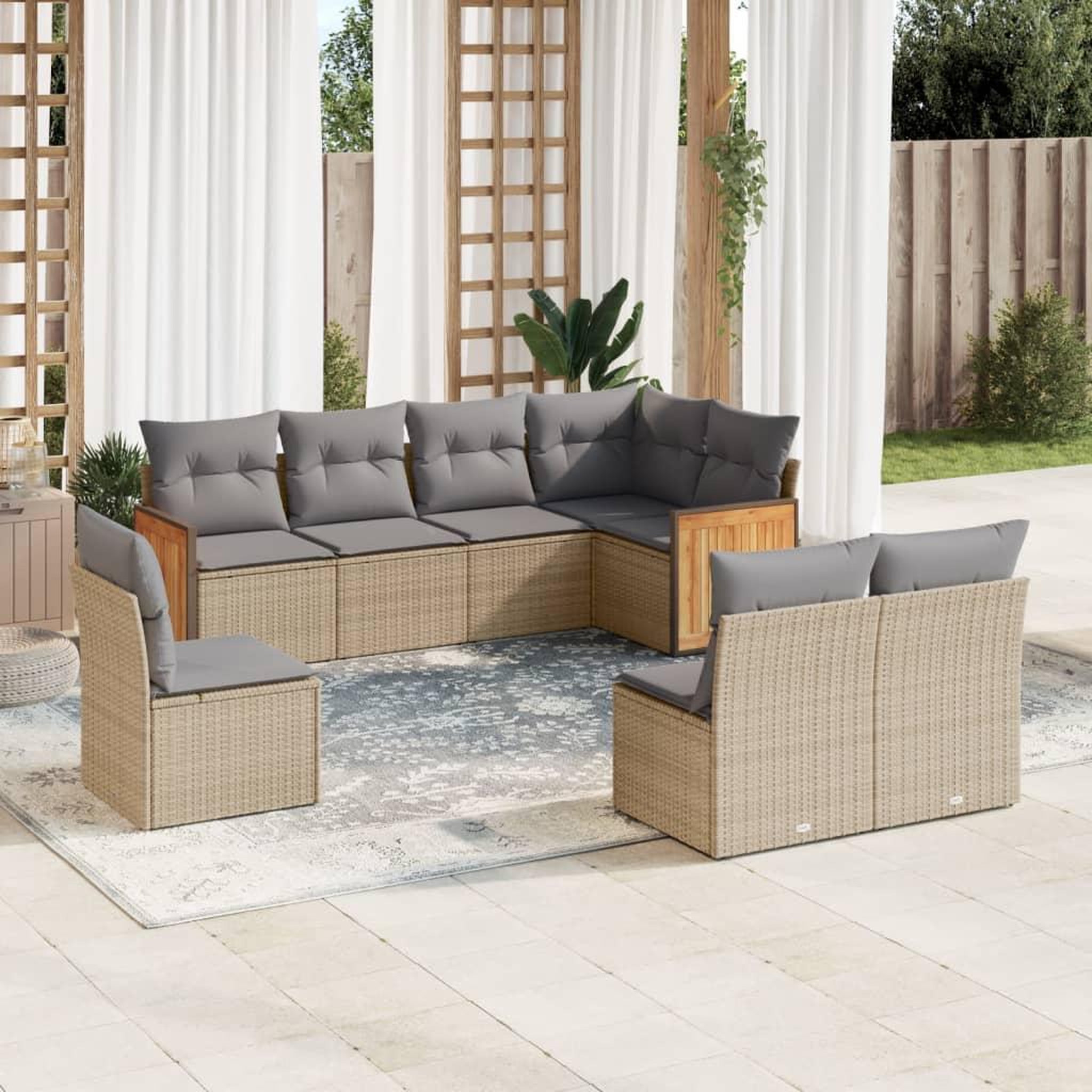 VIDAXL Salon de jardin avec coussins 8 pcs beige resine tressee