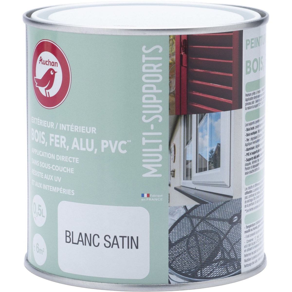 AUCHAN Peinture multi support extérieur blanc 0,5L