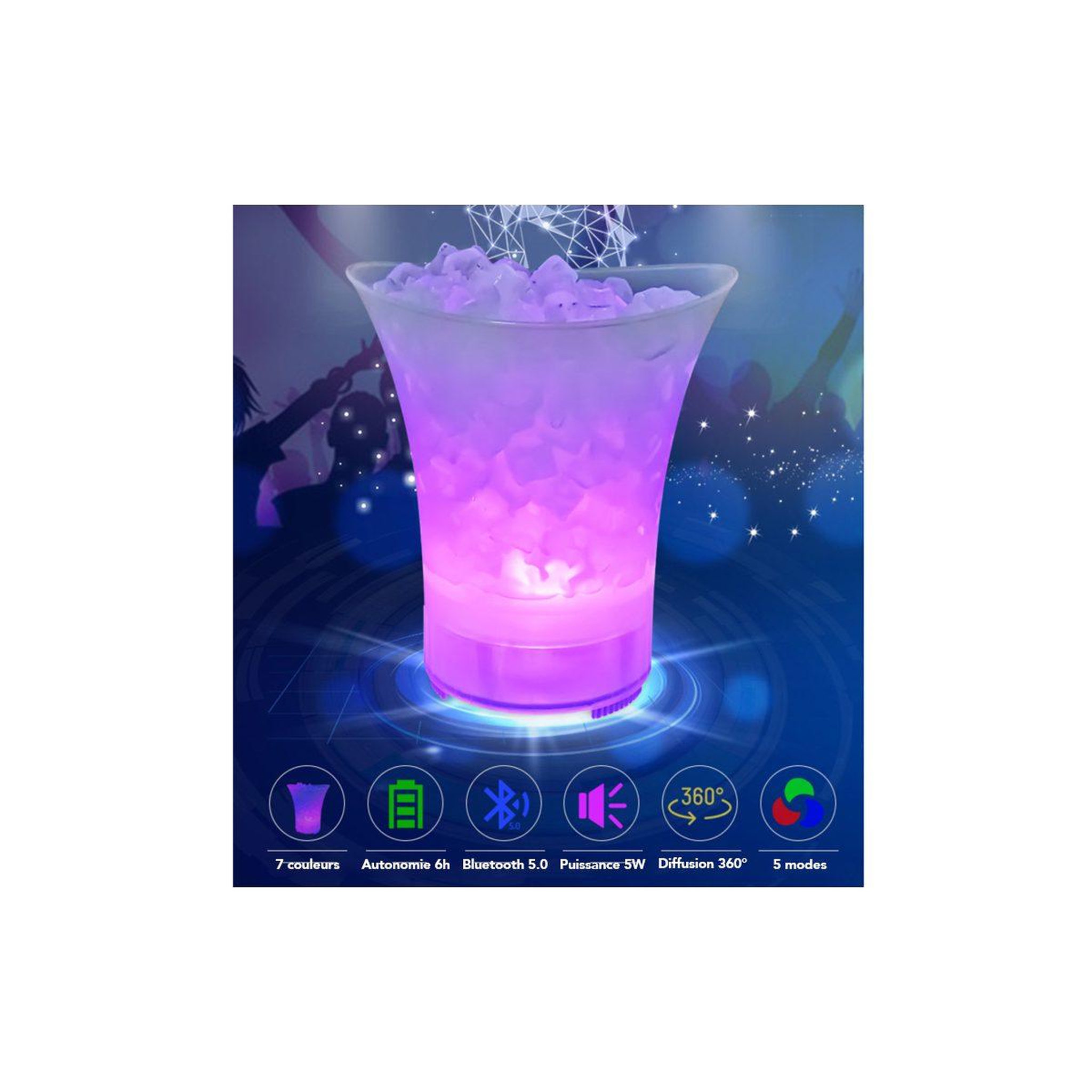 Voir la diapositive 3 : DE FAUGERES Seau à glace  bluetooth & led  5l blanc