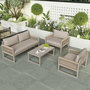 Voir la diapositive 4 : MERAX Salon de jardin 4 places en acier avec table verre lisse, pieds réglables, coussins