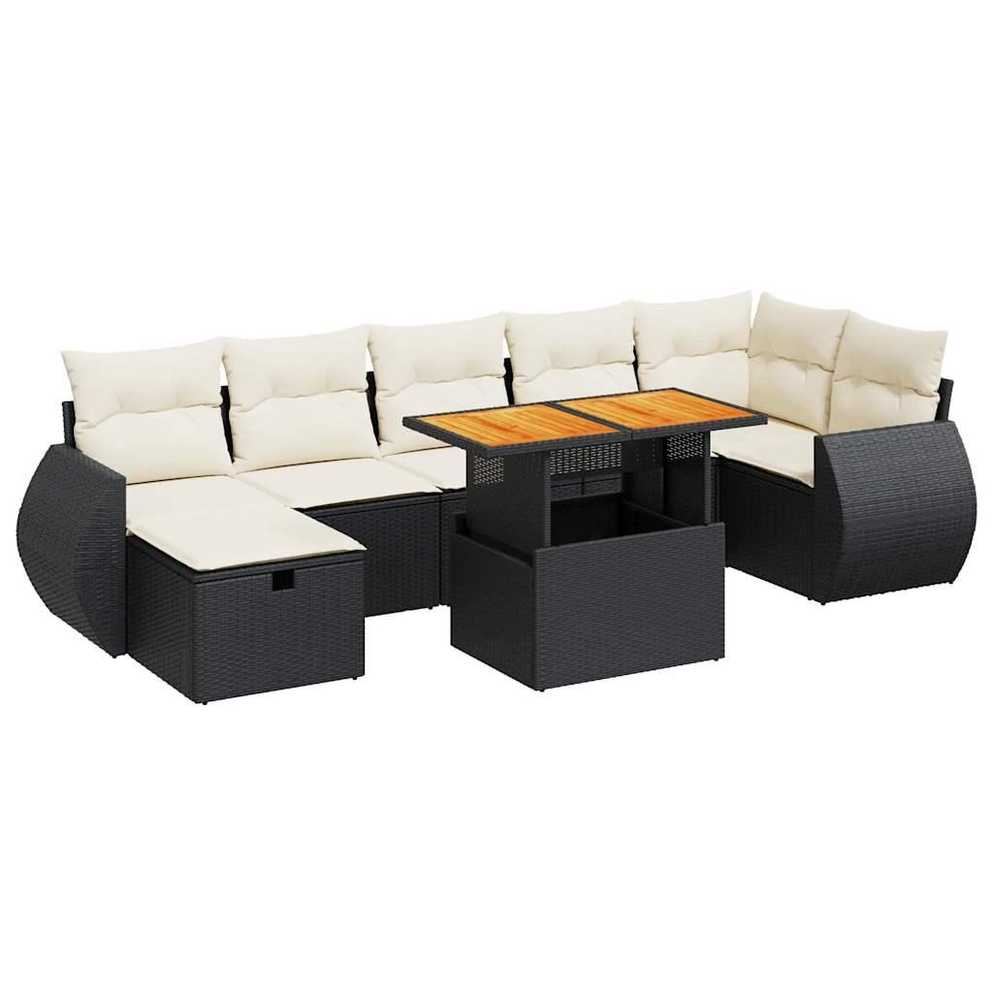 Voir la diapositive 2 : VIDAXL Salon de jardin 5 pcs avec coussins noir resine tressee acacia