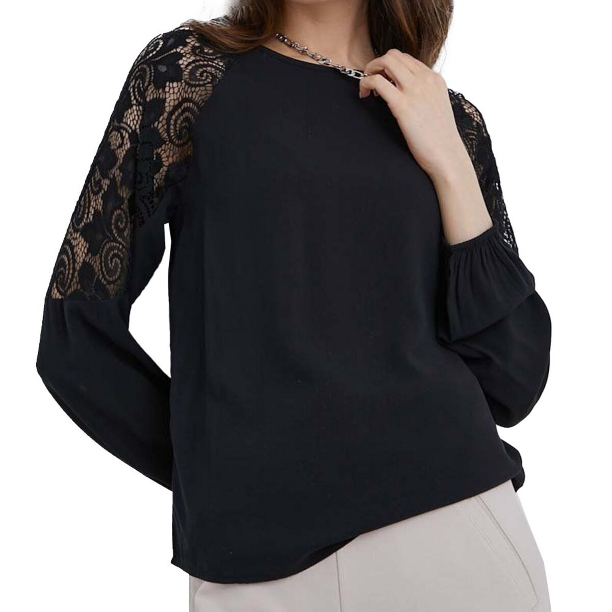 Blouse noire dentelle femme hot sale