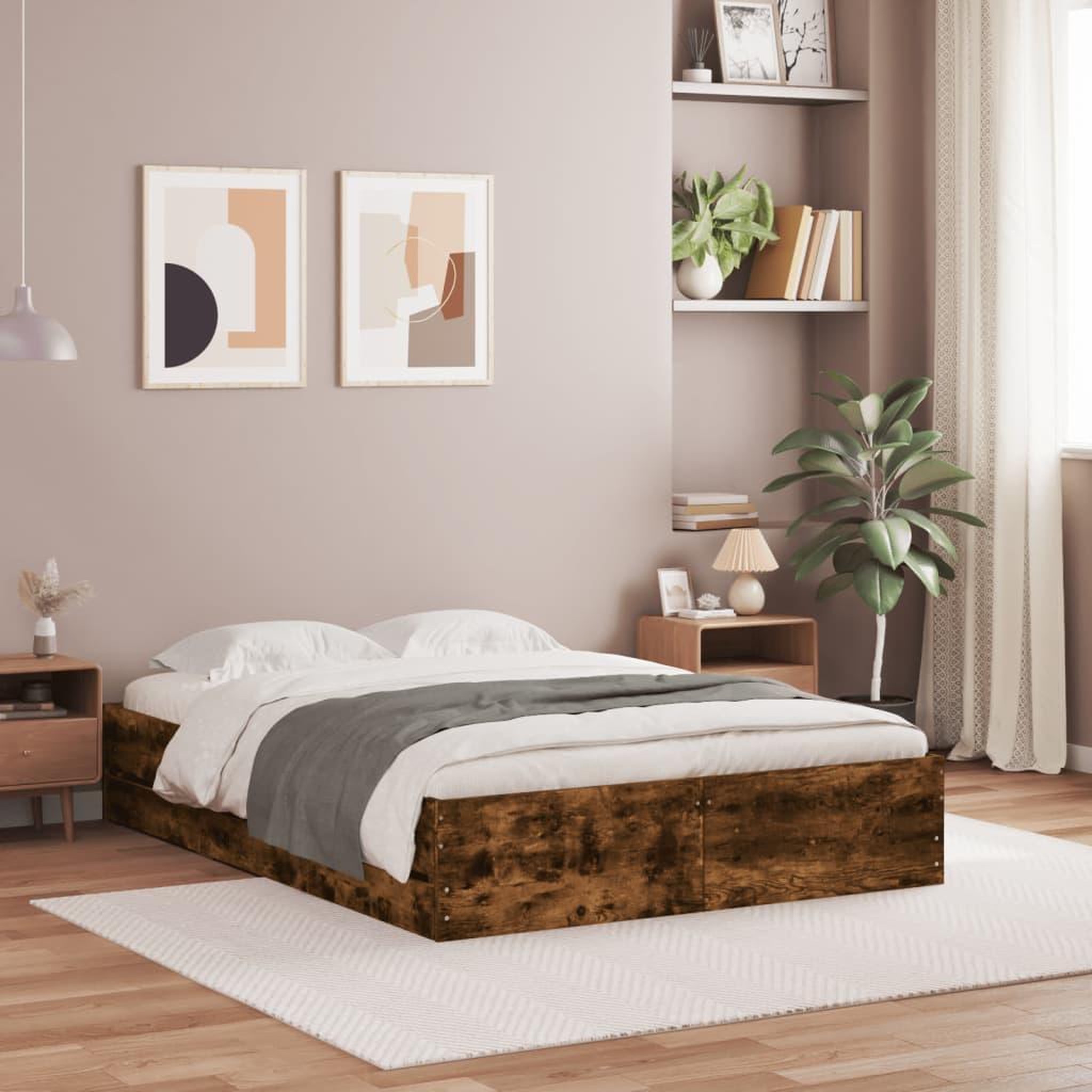 VIDAXL Cadre de lit avec tiroirs sans matelas chene fume 120x200 cm