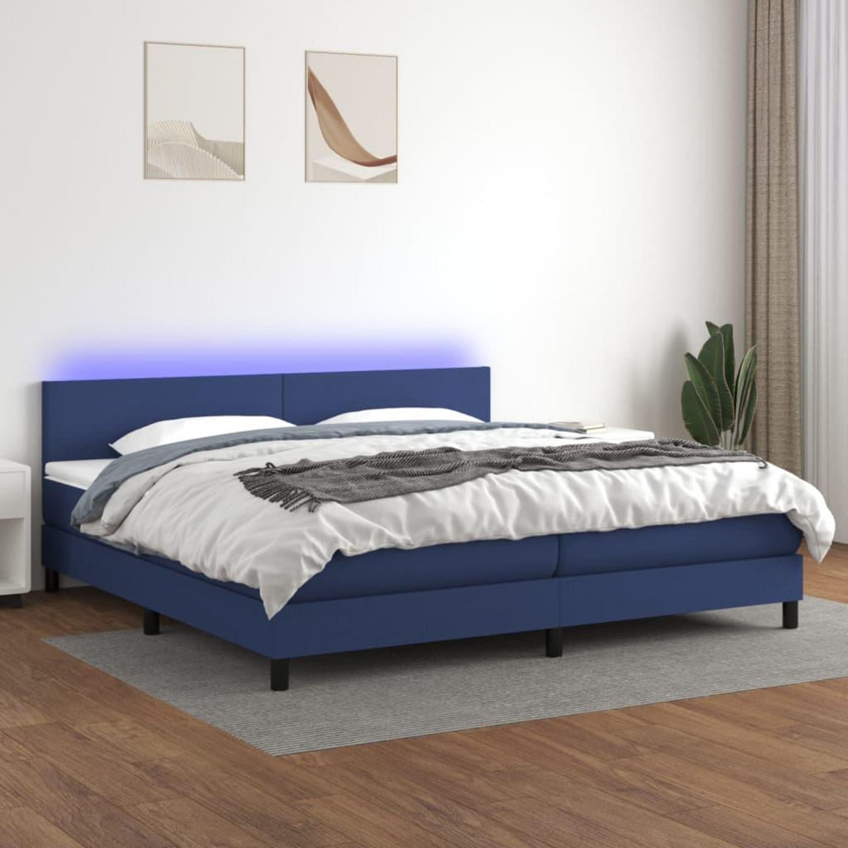 VIDAXL Sommier a lattes de lit et matelas et LED Bleu 200x200 cm Tissu