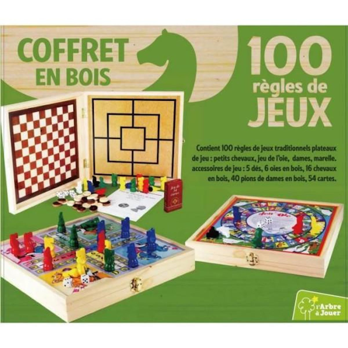 Cartamundi JEUJURA  Coffret Bois 100 Jeux de societe traditionnels