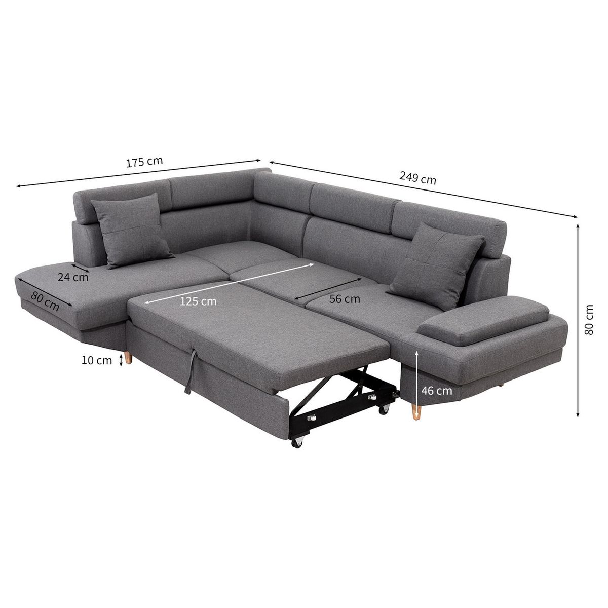 Canapé d'angle gauche convertible 5 places tissu pieds bois clair MARIUS 