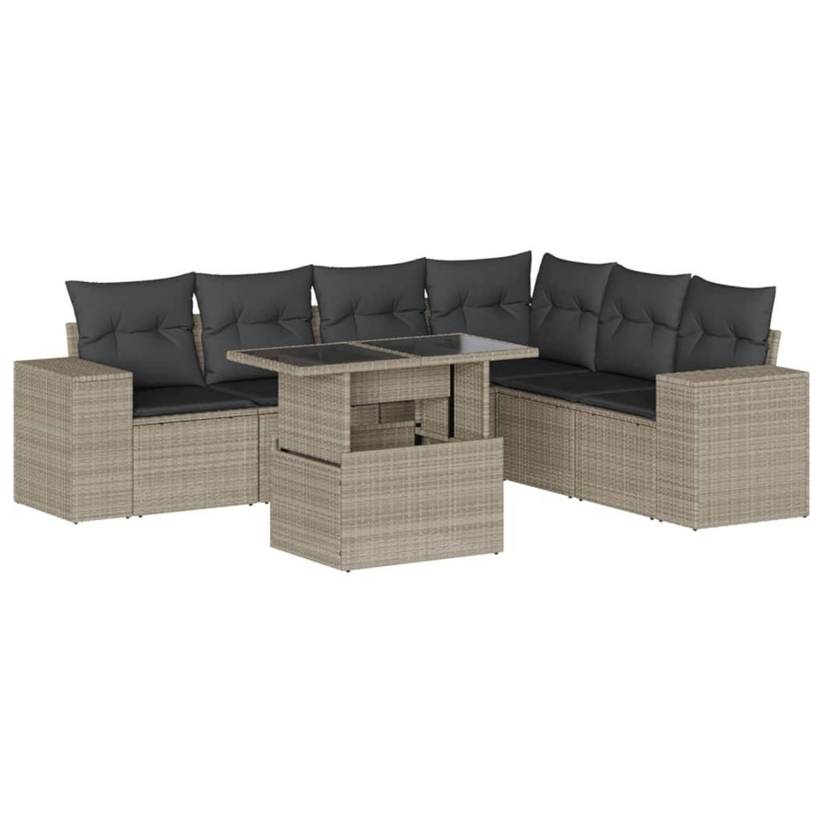 VIDAXL Salon de jardin avec coussins 7 pcs gris clair resine tressee