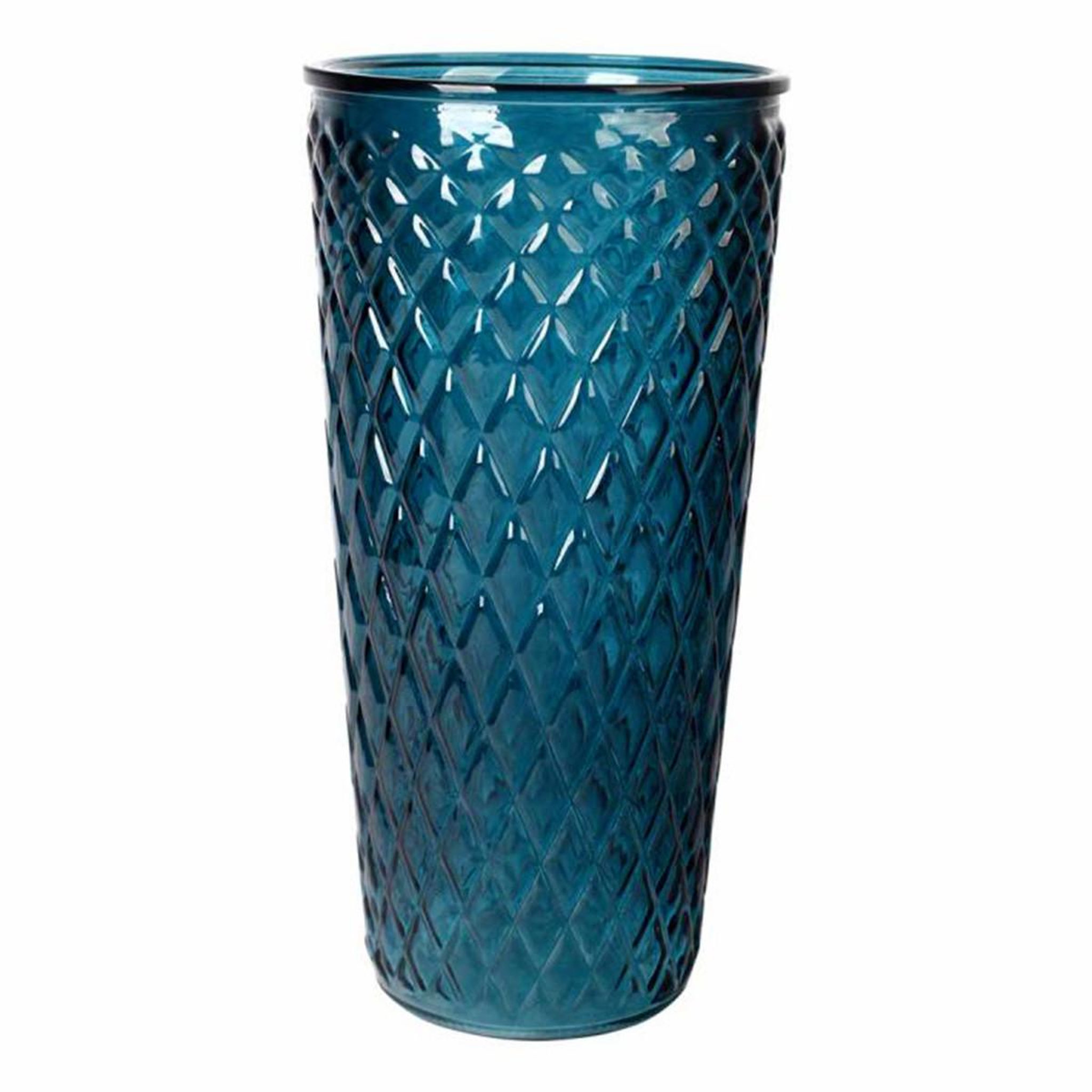 HOMEA Vase déco en verre  relief losange  23cm bleu indigo