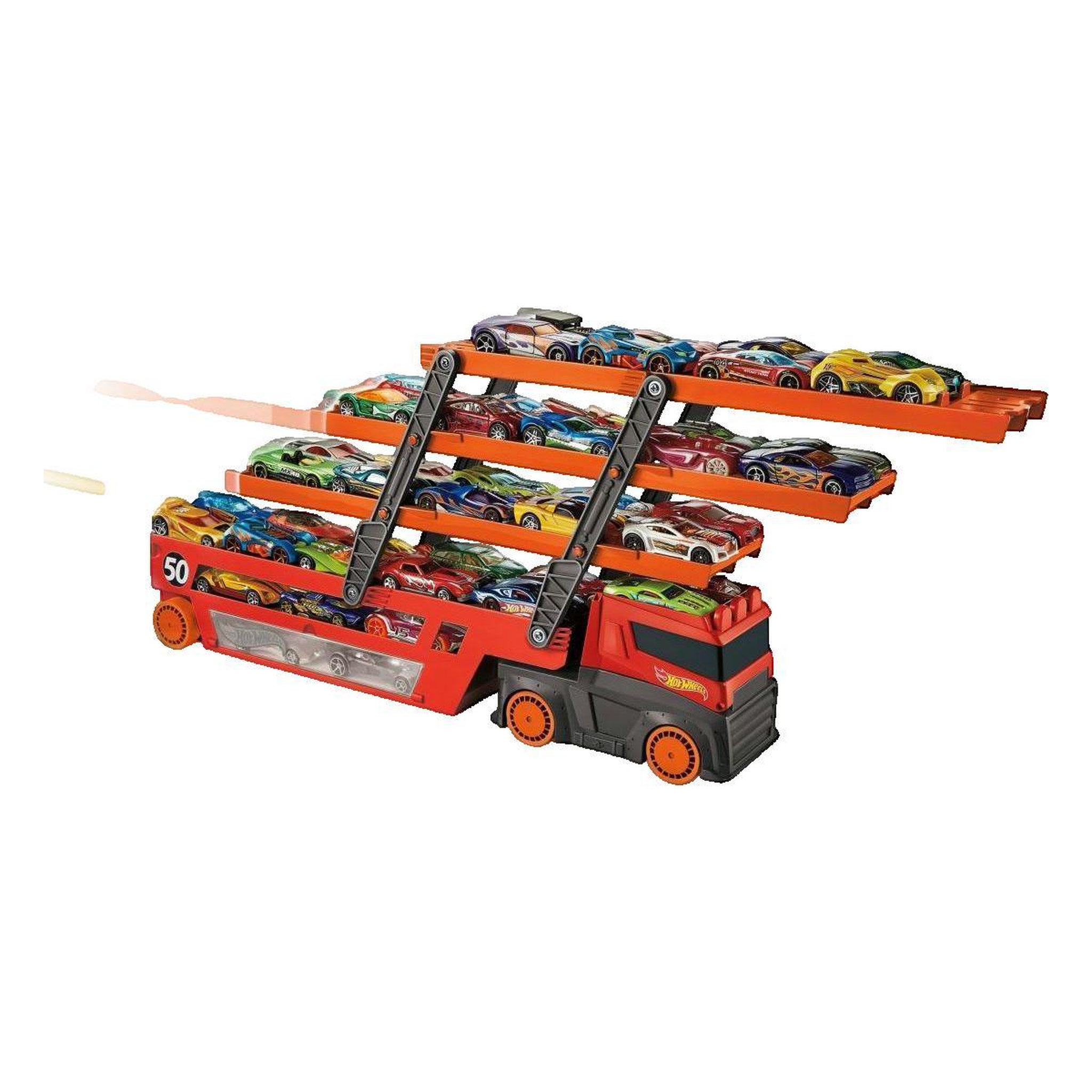 Voir la diapositive 3 : Hot Wheels Petit véhicule Hot Wheels Méga Transporteur rouge et orange