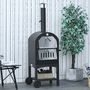 Voir la diapositive 2 : OUTSUNNY Four à pizza extérieur au charbon de bois - barbecue sur roulettes - four à bois - pierre réfractaire - cheminée, jauge température - acier au carbone noir gris