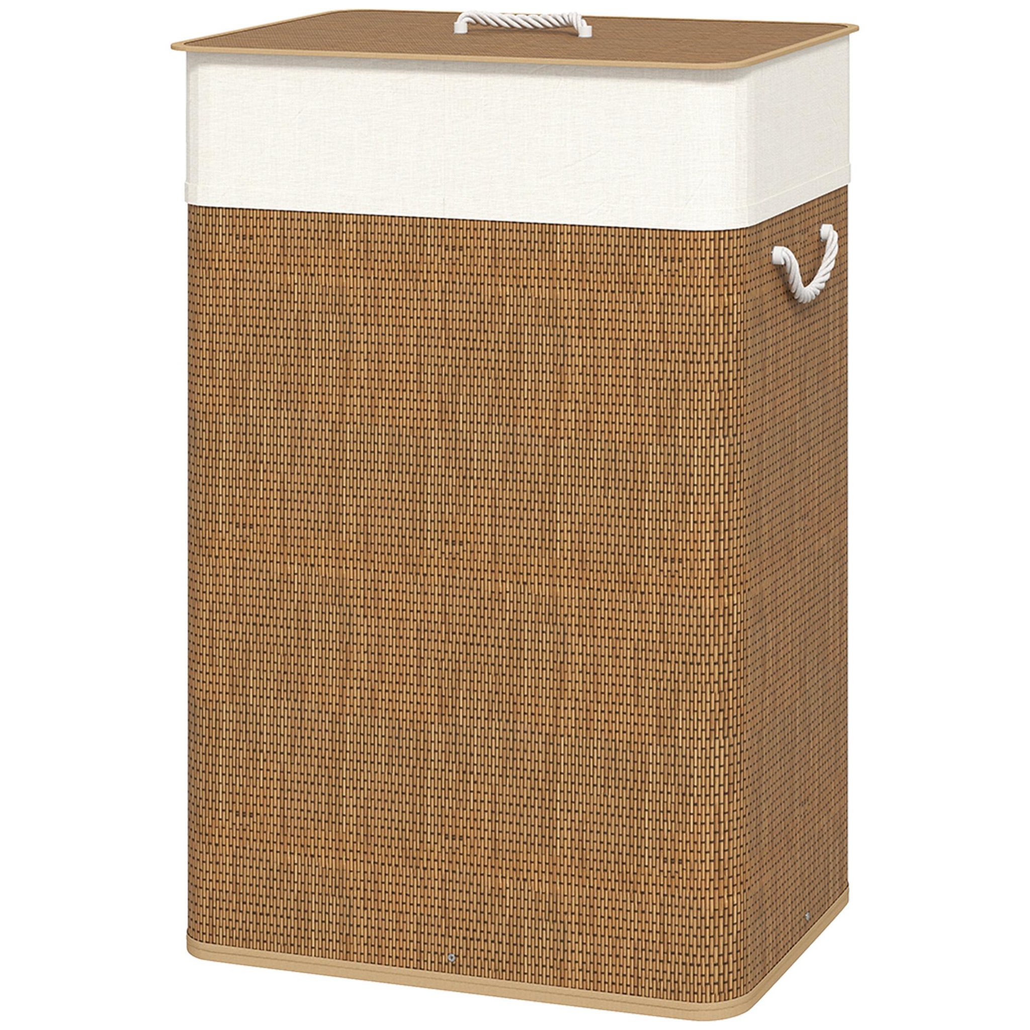 HOMCOM Panier à linge rectangulaire bambou 72l déhoussable lavable marron