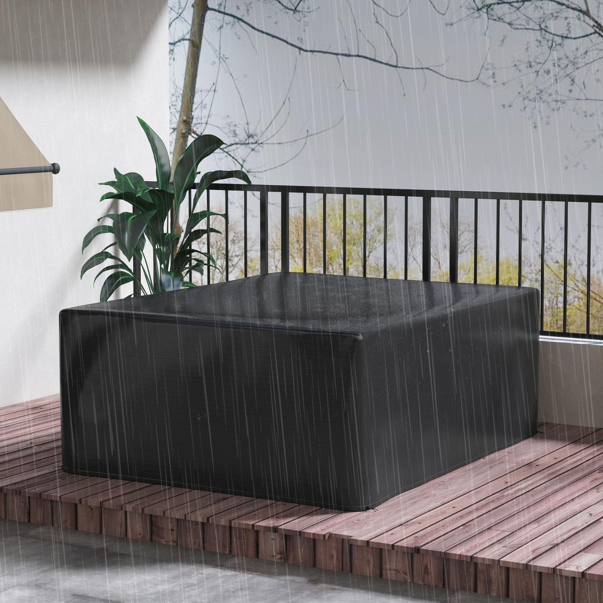 Voir la diapositive 2 : OUTSUNNY Housse de protection mobilier de jardin bâche étanche anti-uv pe haute densité noir