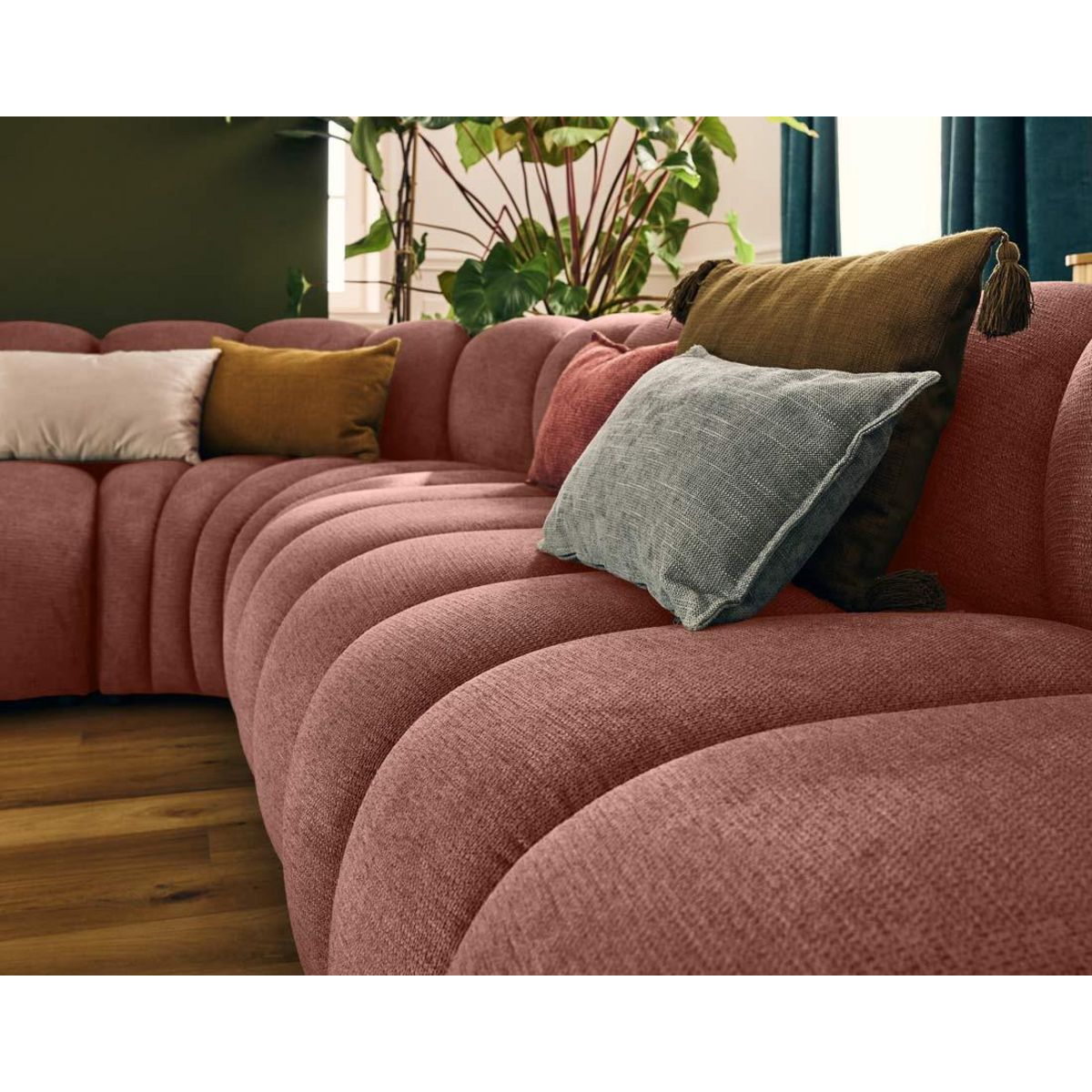 LISA DESIGN Debbie - canapé modulable d'angle droit 5 places en tissu texturé