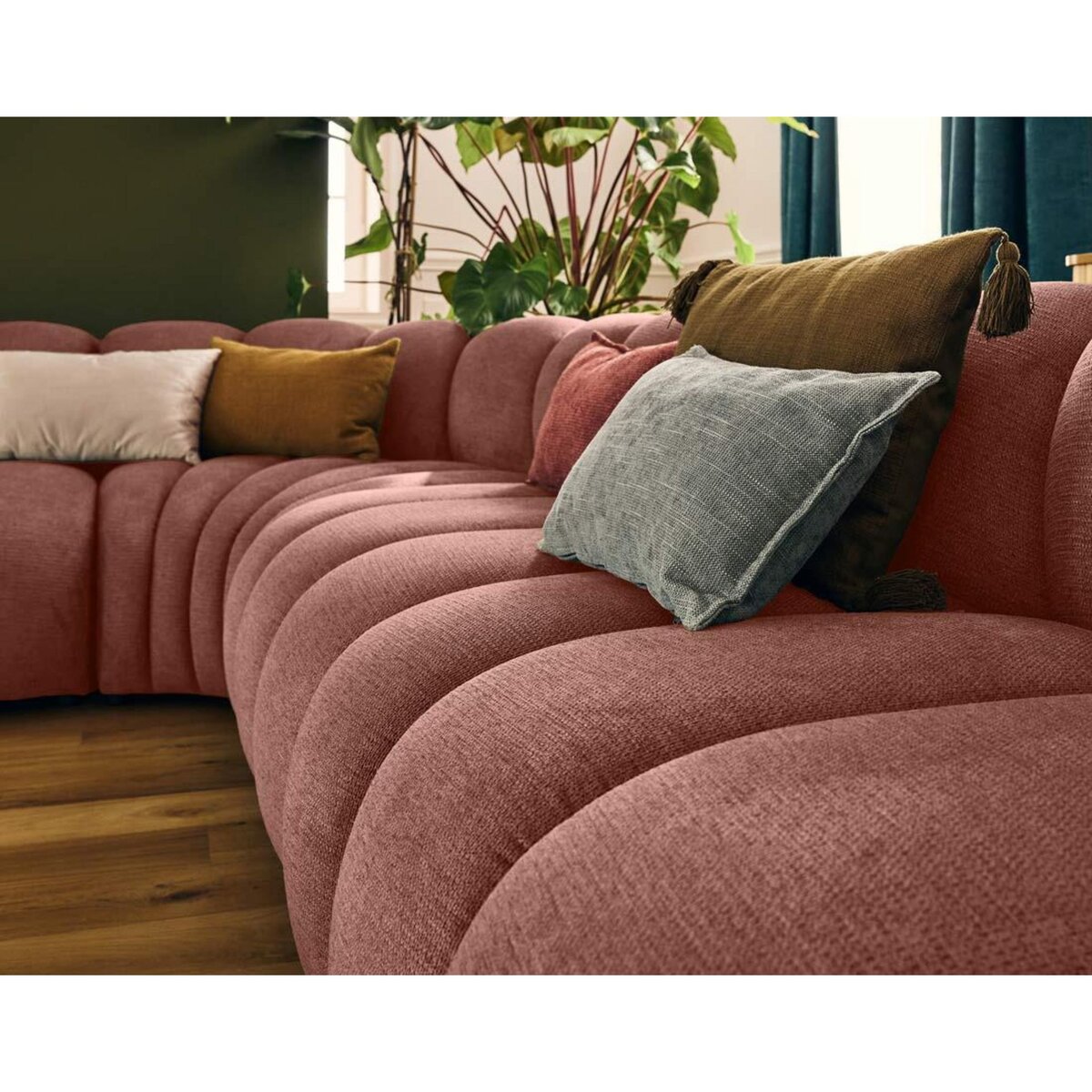 LISA DESIGN Debbie - canapé modulable d'angle droit 5 places en tissu texturé