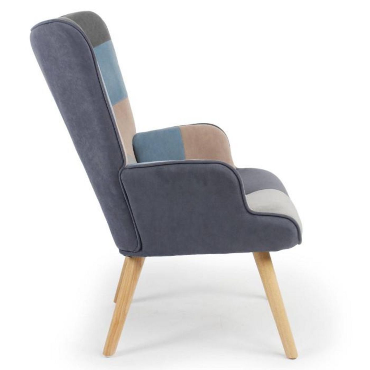 Paris Prix Fauteuil Scandinave en Velours  Patchwork  Gris & Bleu