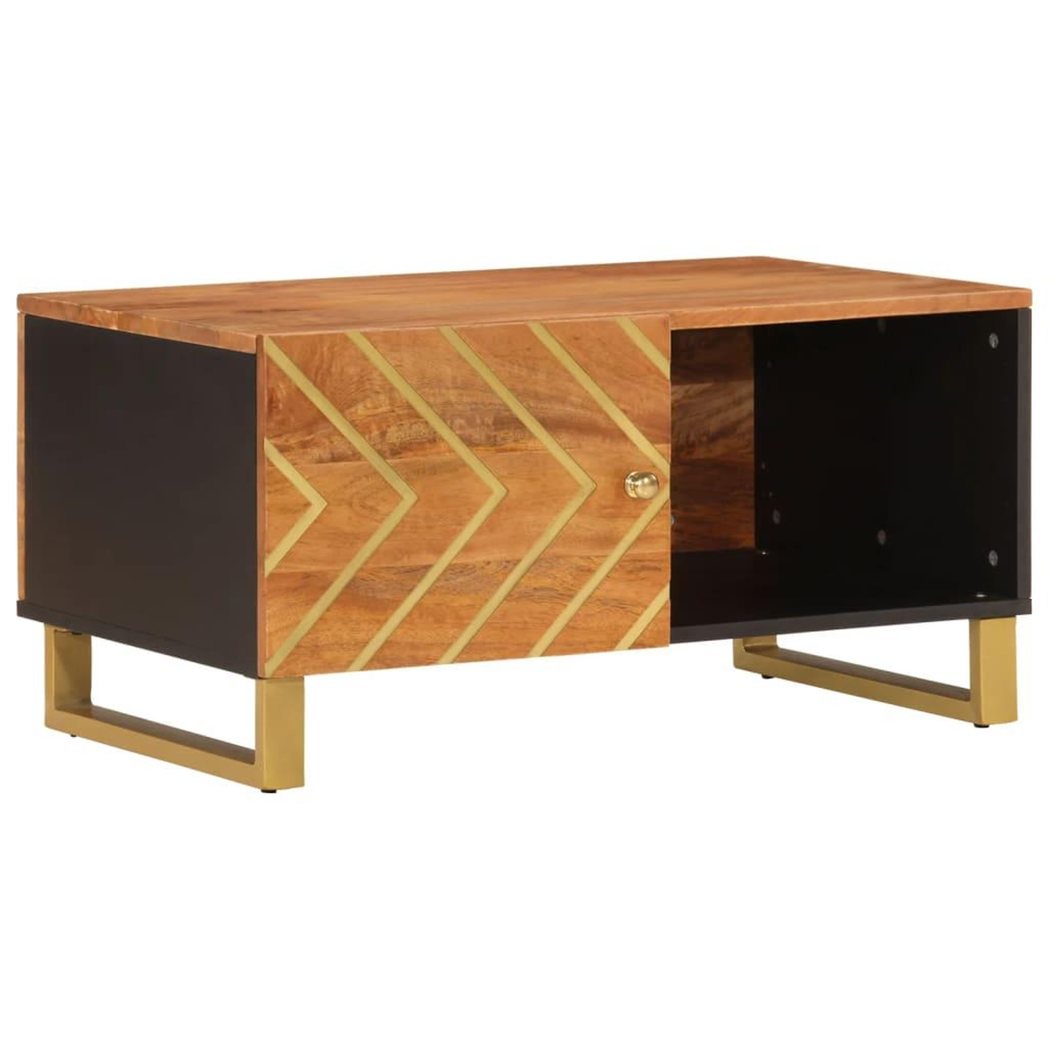 Voir la diapositive 2 : VIDAXL Table basse marron et noir 80x50x40 cm bois de massif manguier