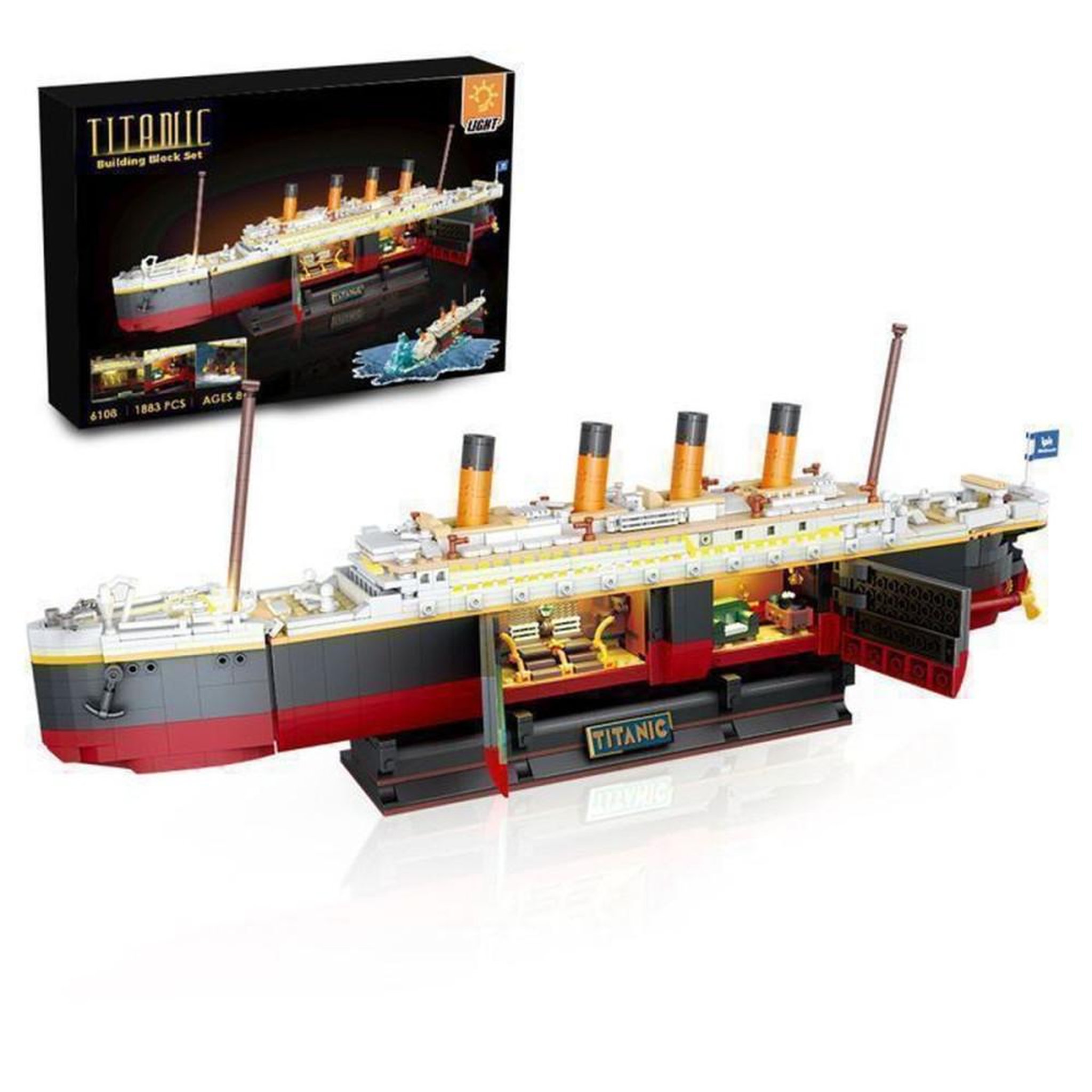 Kit de construction 2-en-1 Titanic INSOON avec éclairage LED, 1883 mini blocs ABS 3,6 mm, maquette d'épave