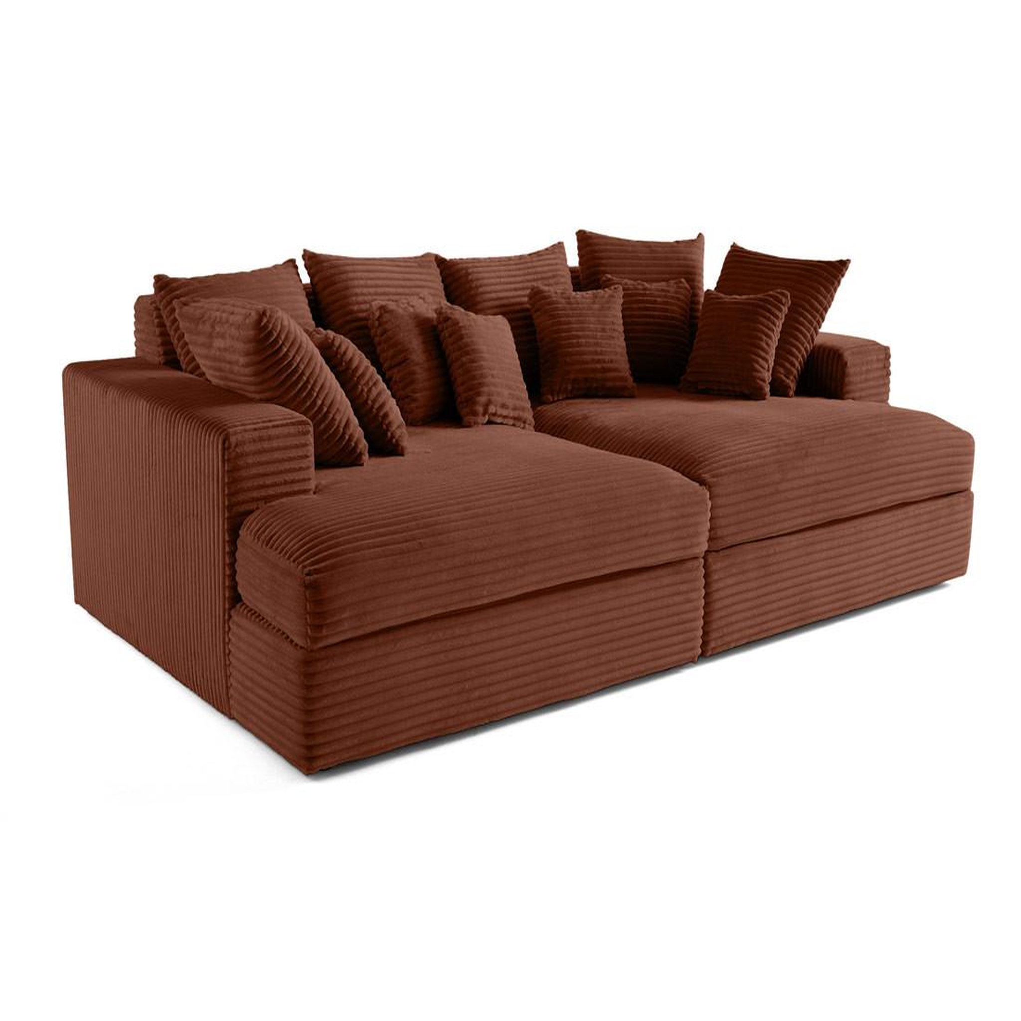 Voir la diapositive 4 : LISA DESIGN Collins - canapé droit 4 places avec double méridienne - assise profonde - velours côtelé grosses côtes