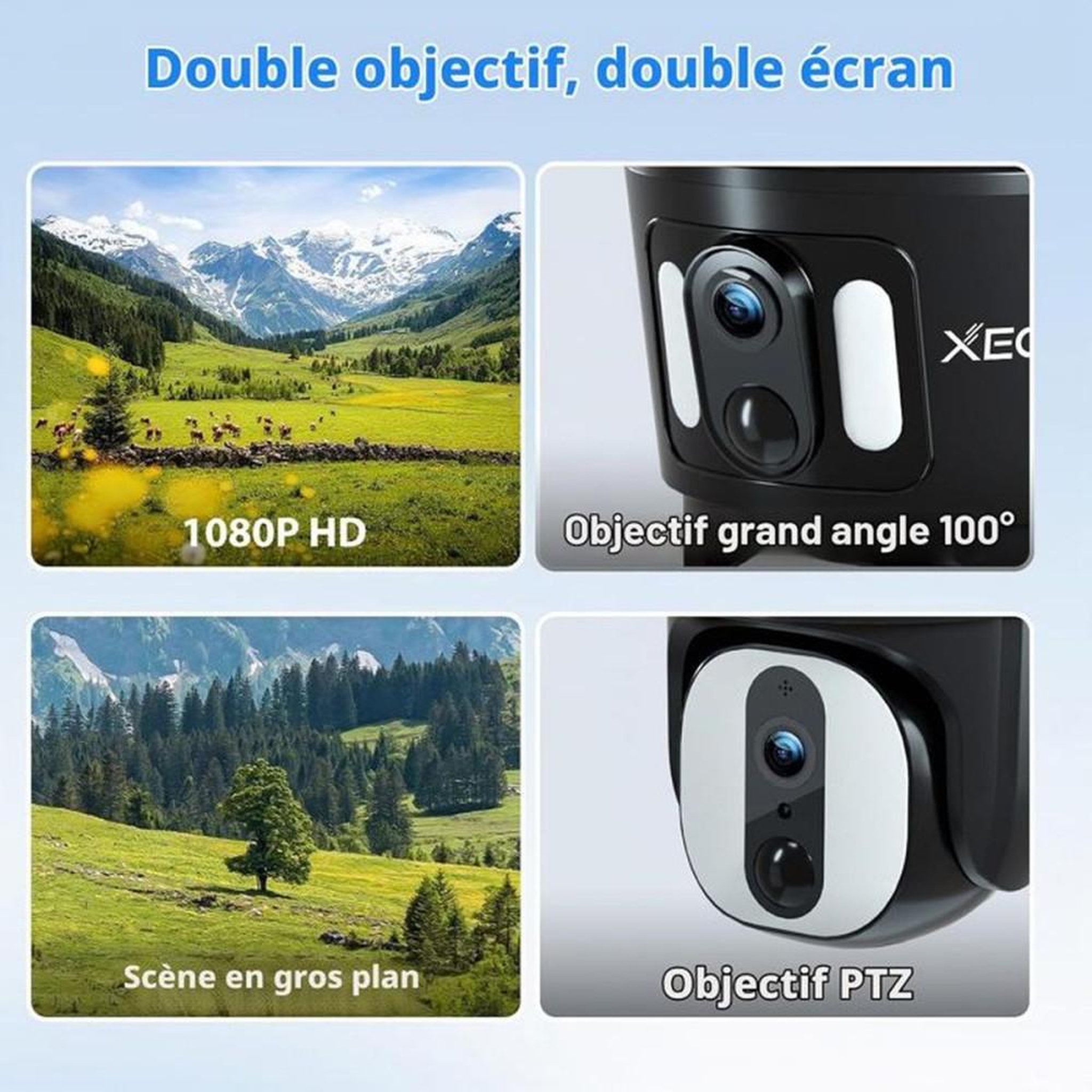 Voir la diapositive 4 : Caméra de surveillance extérieure 4G LTE solaire PTZ double objectif noire XEGA