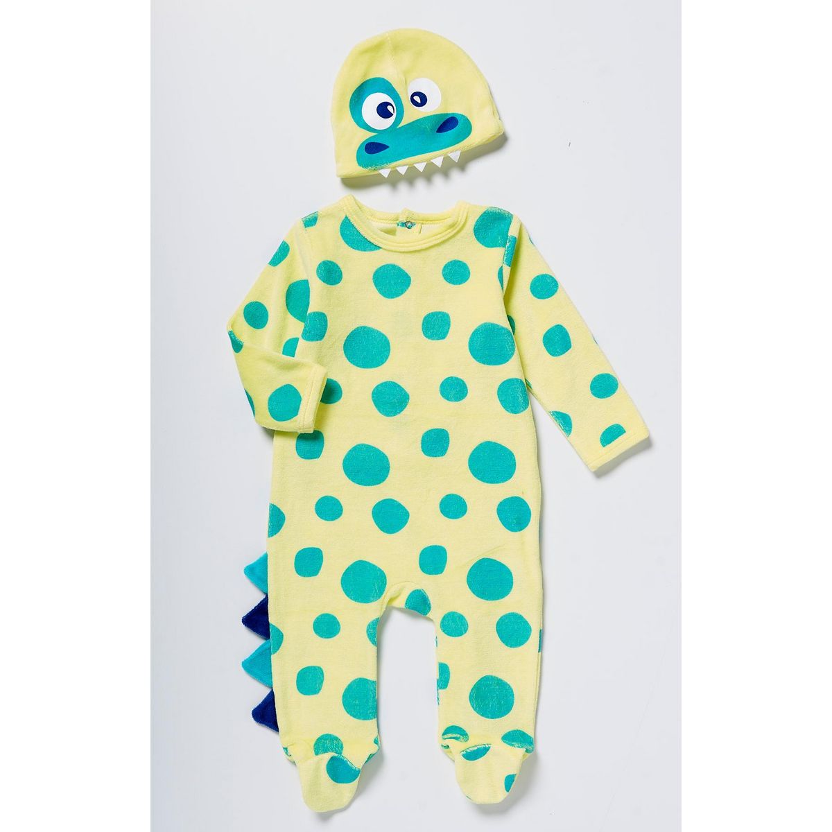 IN EXTENSO Dors bien velours déguisement Dino + bonnet bébé garçon