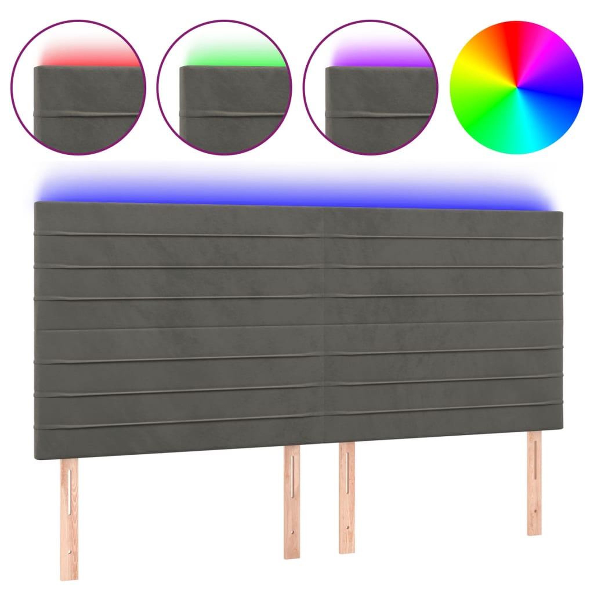 Voir la diapositive 2 : VIDAXL Tete de lit a LED Gris fonce 200x5x118/128 cm Velours