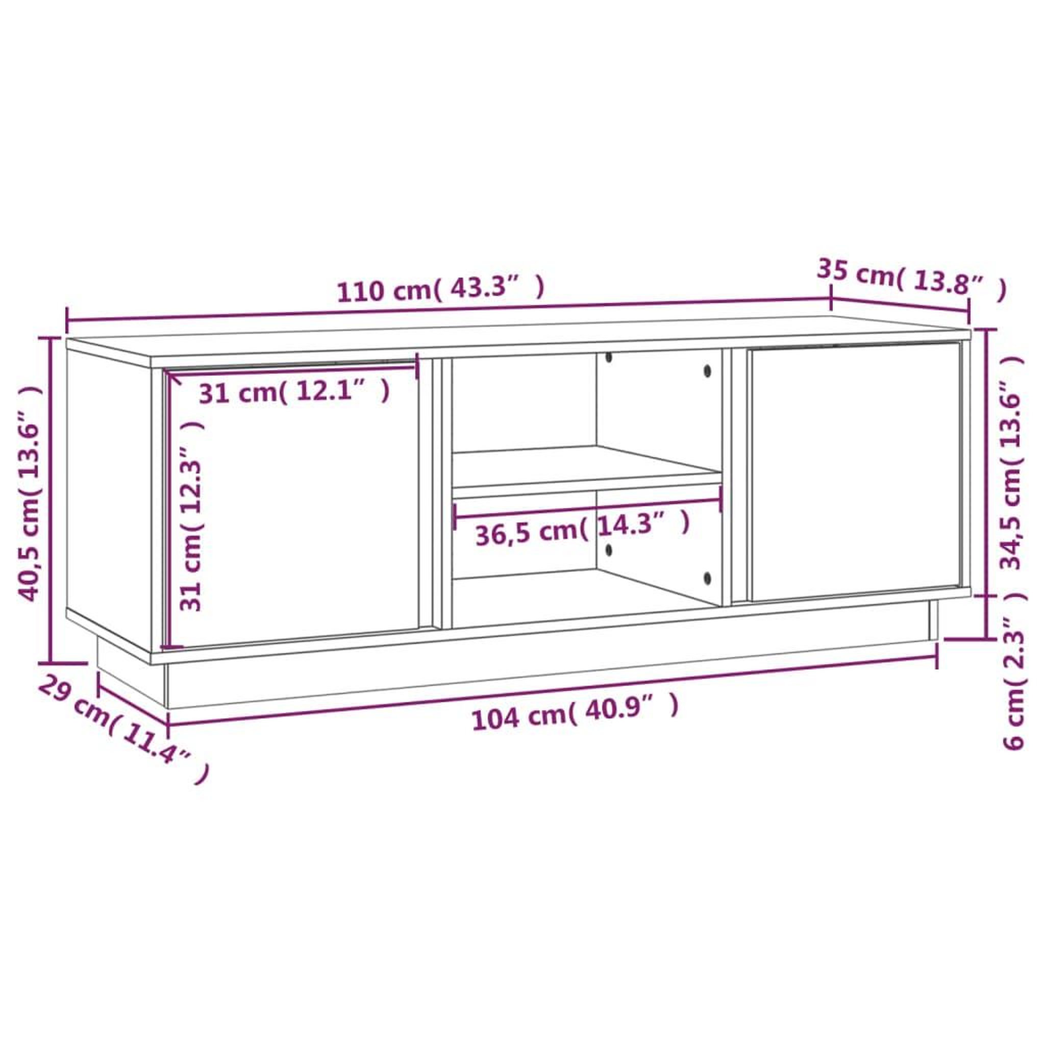 Voir la diapositive 6 : VIDAXL Meuble TV Marron miel 110x35x40,5 cm Bois de pin massif