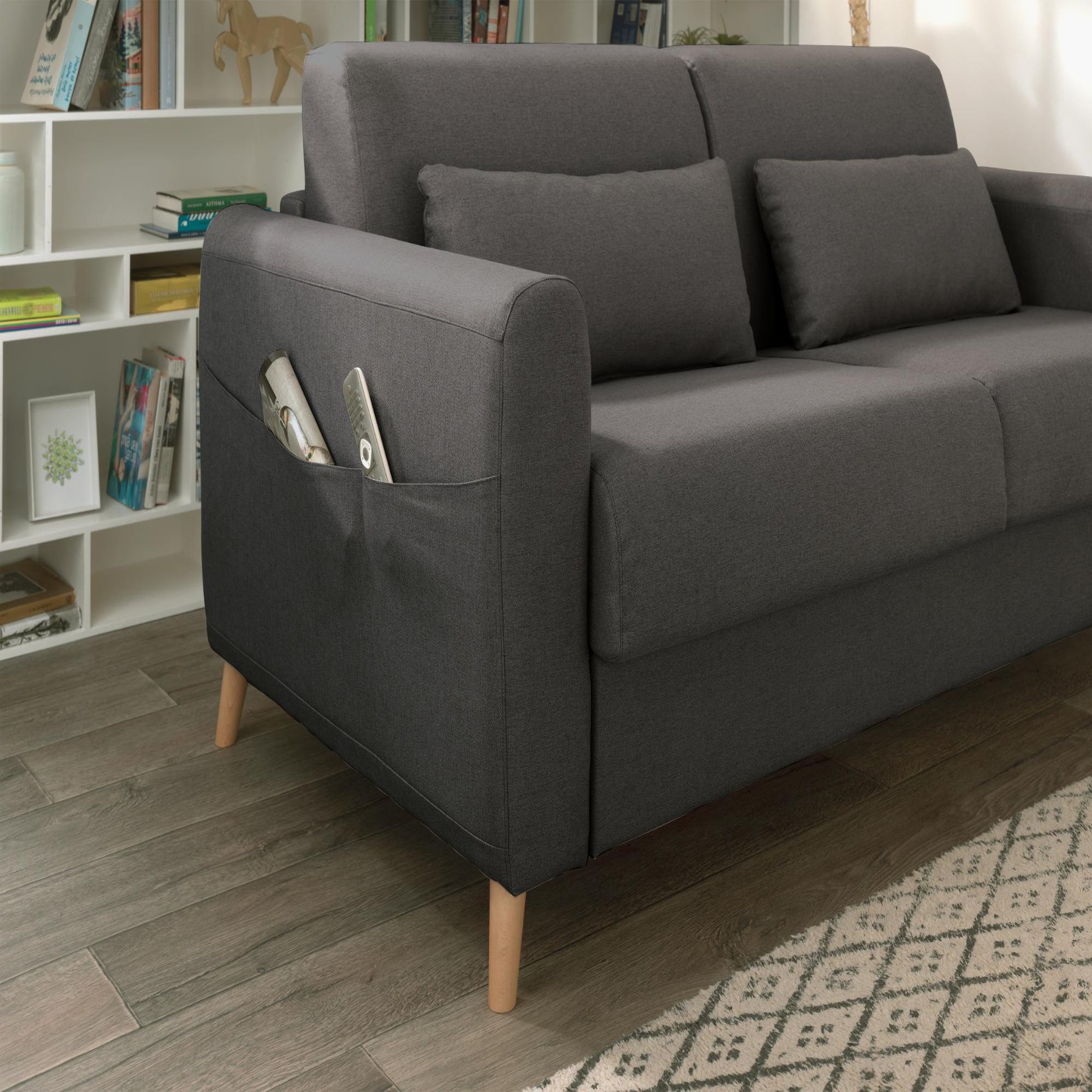 Voir la diapositive 5 : LISA DESIGN Timo - canapé 3 places convertible express couchage quotidien 140 cm matelas 12 cm en tissu