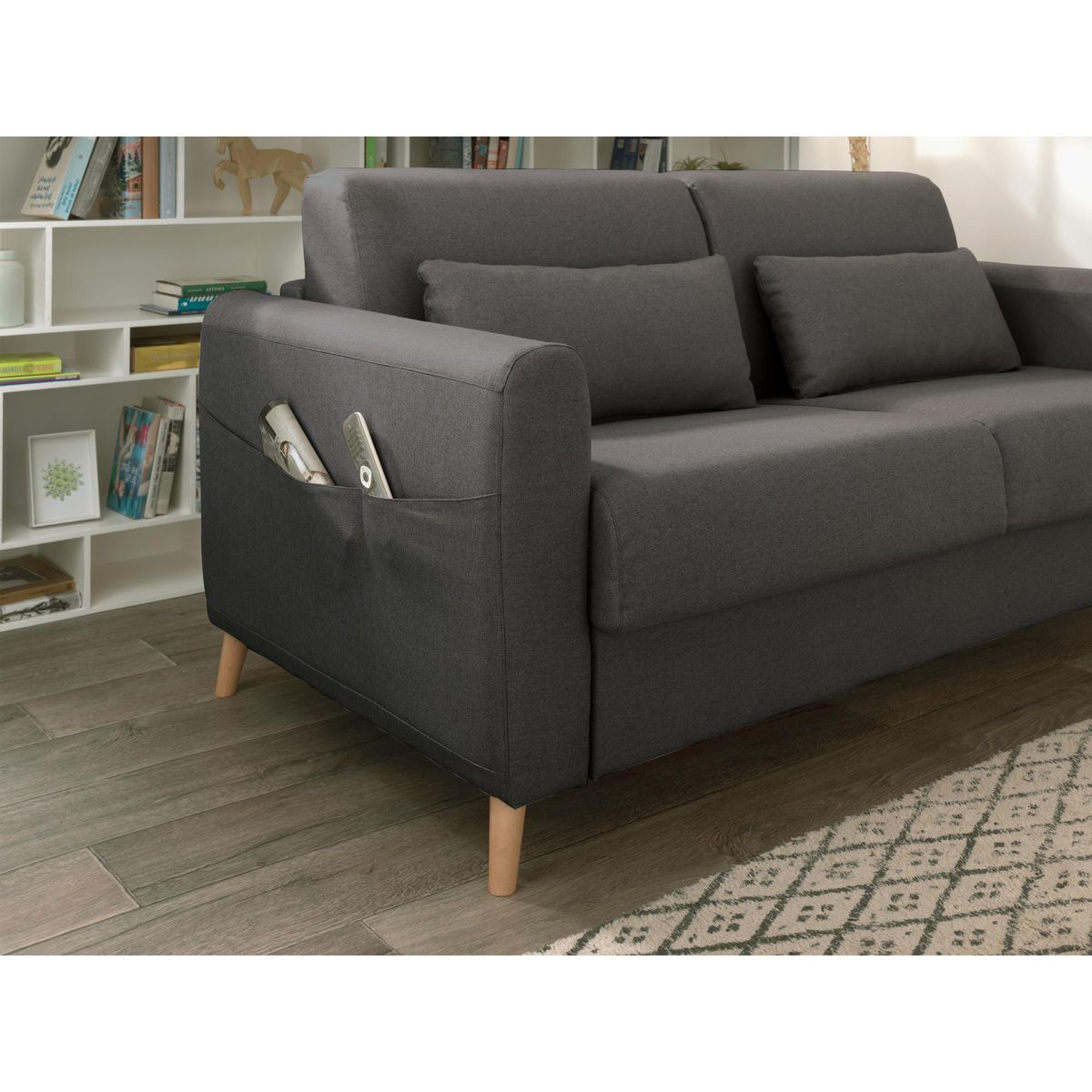 LISA DESIGN Timo - canapé 3 places convertible express couchage quotidien 140 cm matelas 12 cm en tissu