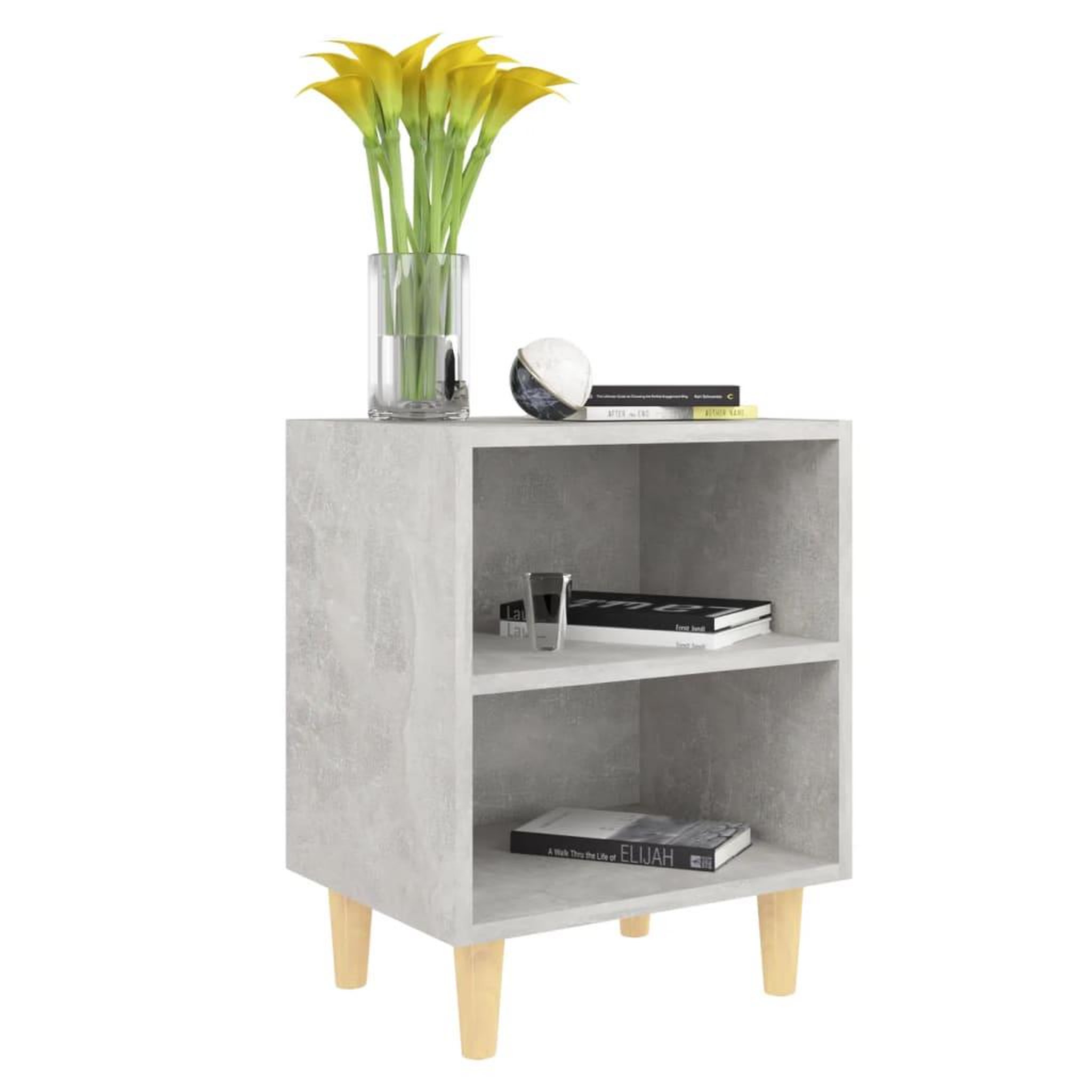 Voir la diapositive 3 : VIDAXL Table de chevet avec pieds en bois Gris beton 40x30x50 cm