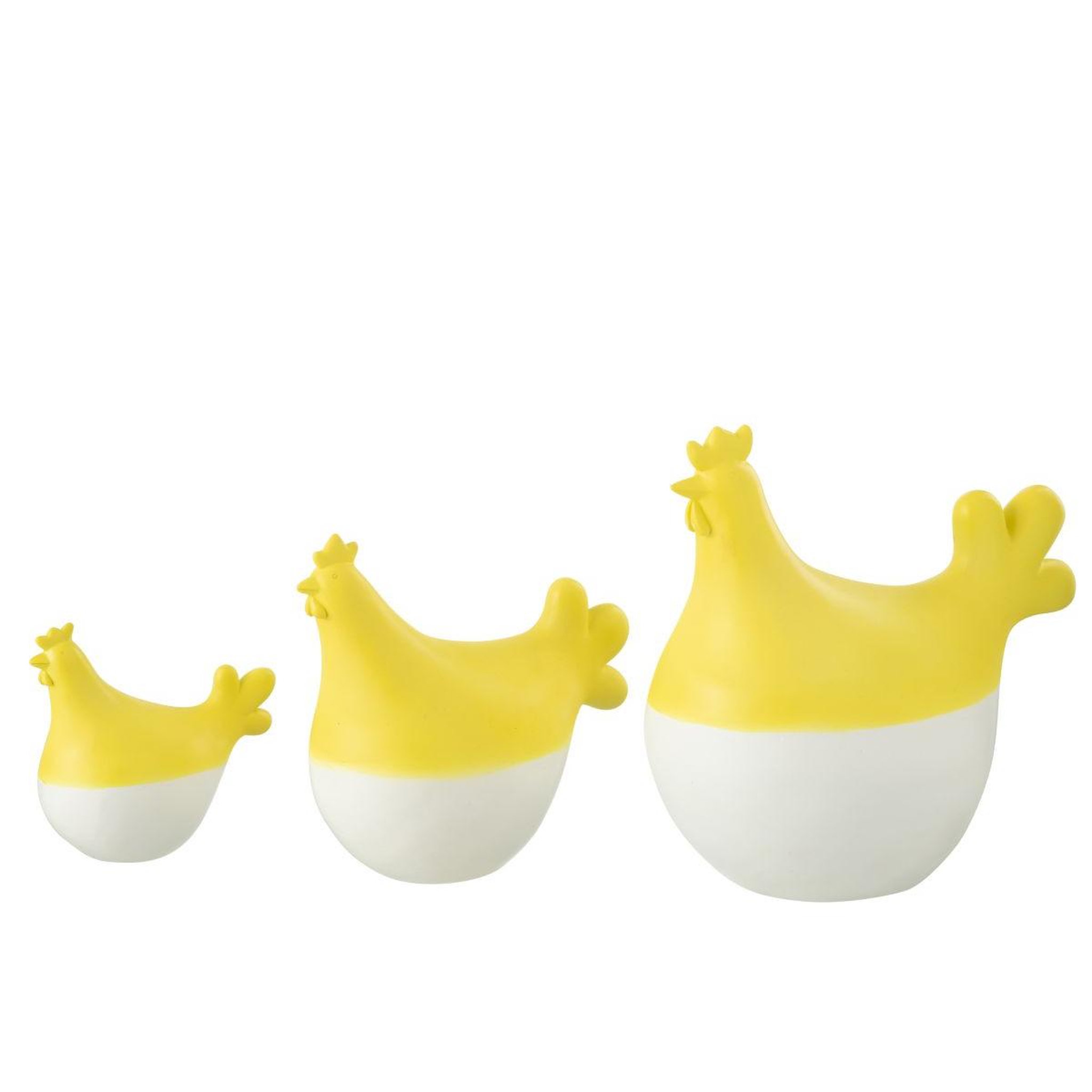 Voir la diapositive 2 : J-LINE Lot de 3 statuettes coq extérieur  alfredo  20cm jaune & blanc