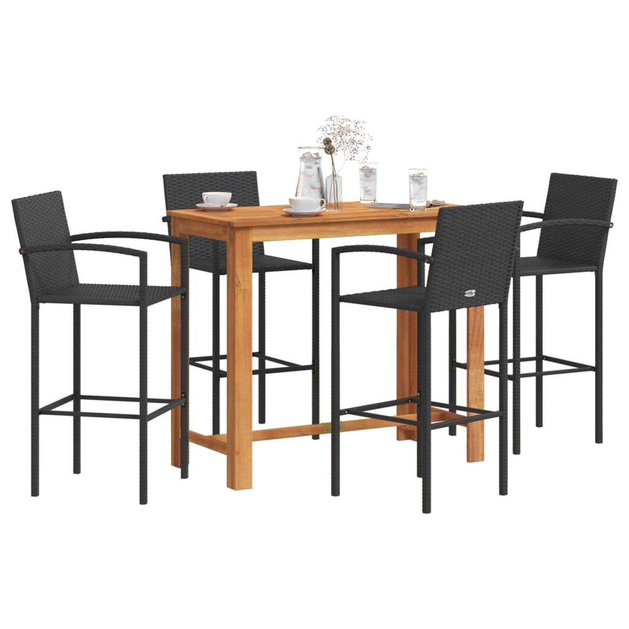 VIDAXL Ensemble de bar de jardin 5 pcs noir bois massif acacia rotin