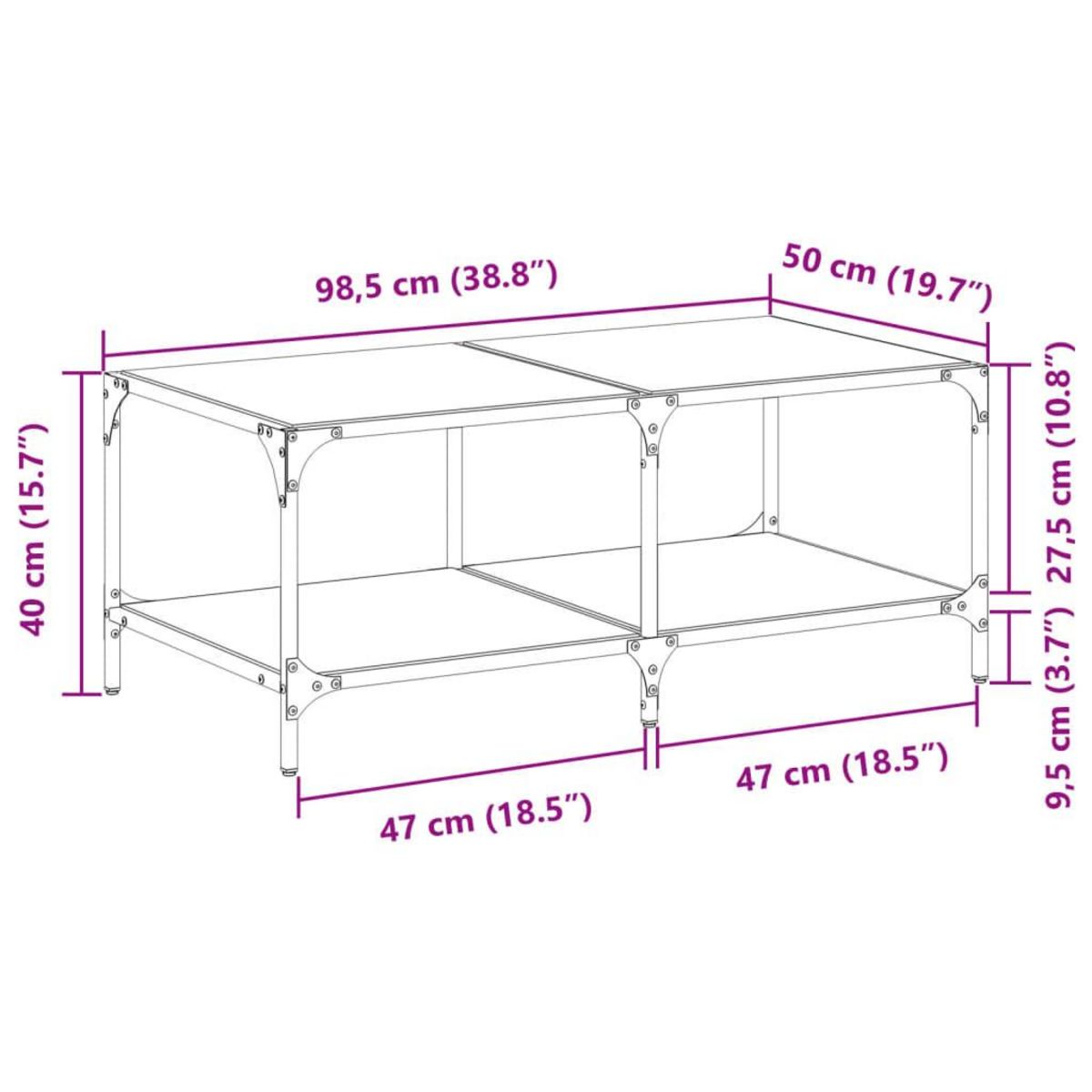 VIDAXL Table basse avec dessus en verre transparent 98,5x50x40cm acier