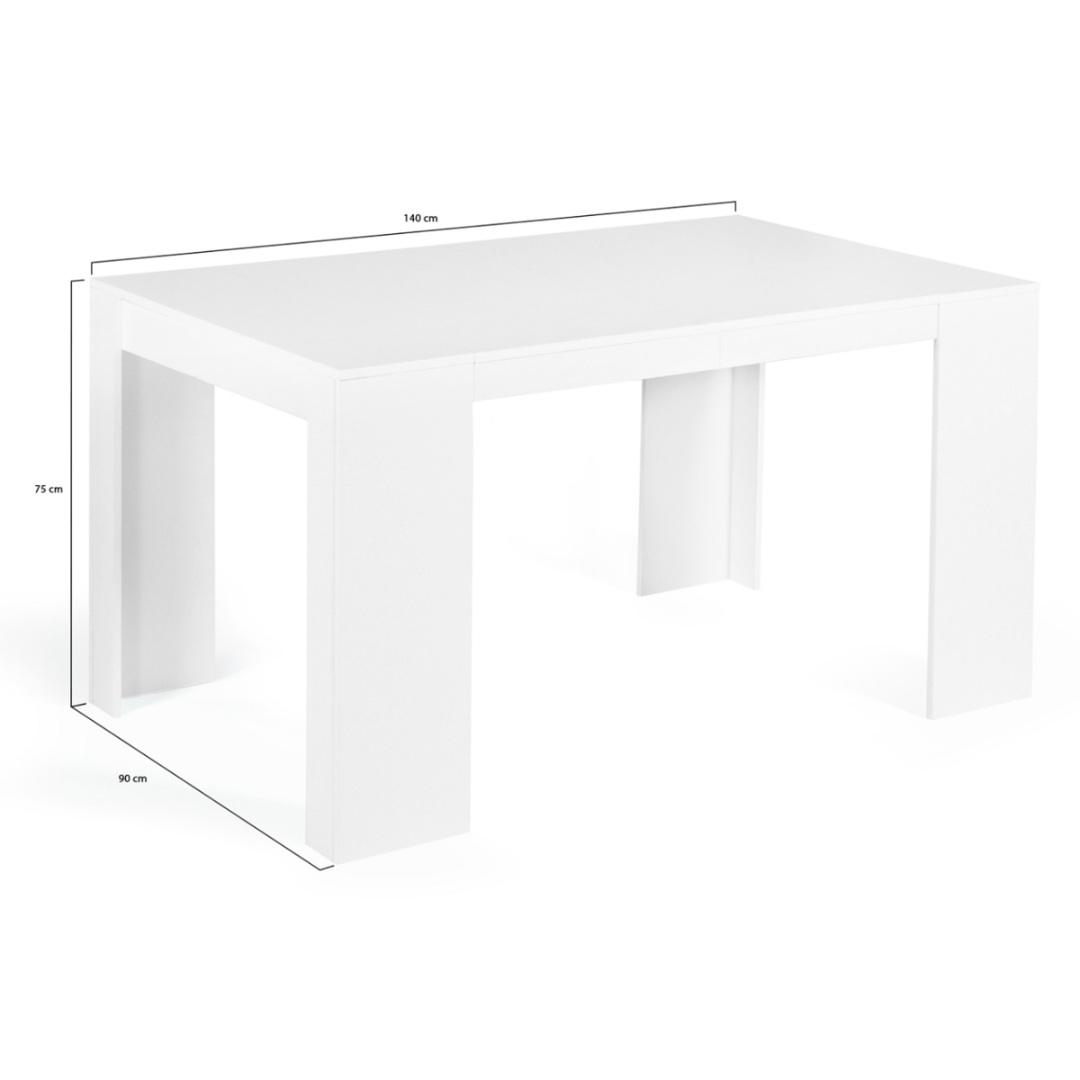 ID MARKET Table console extensible ORLANDO 6 personnes 140 cm bois blanc