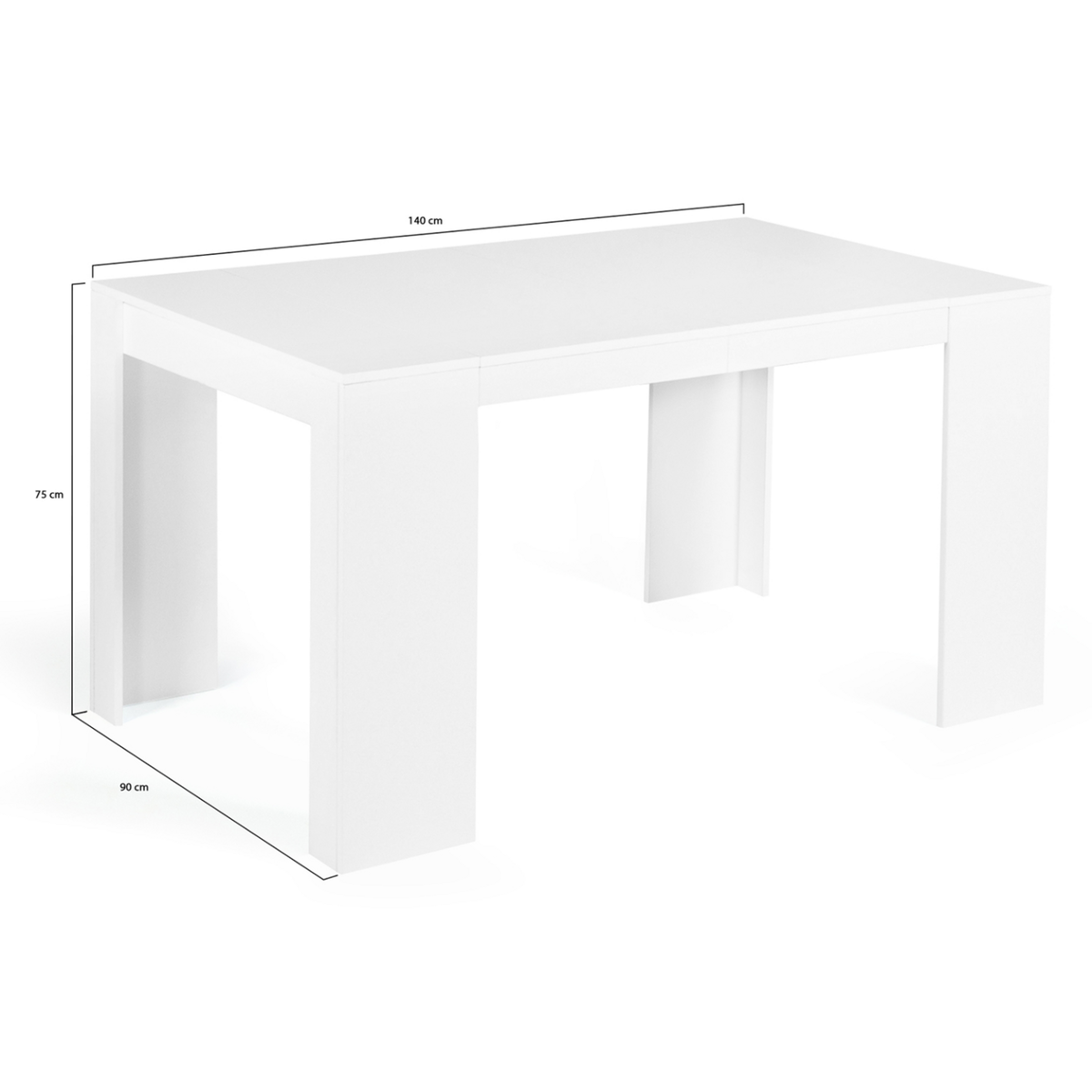 ID MARKET Table console extensible ORLANDO 6 personnes 140 cm bois blanc
