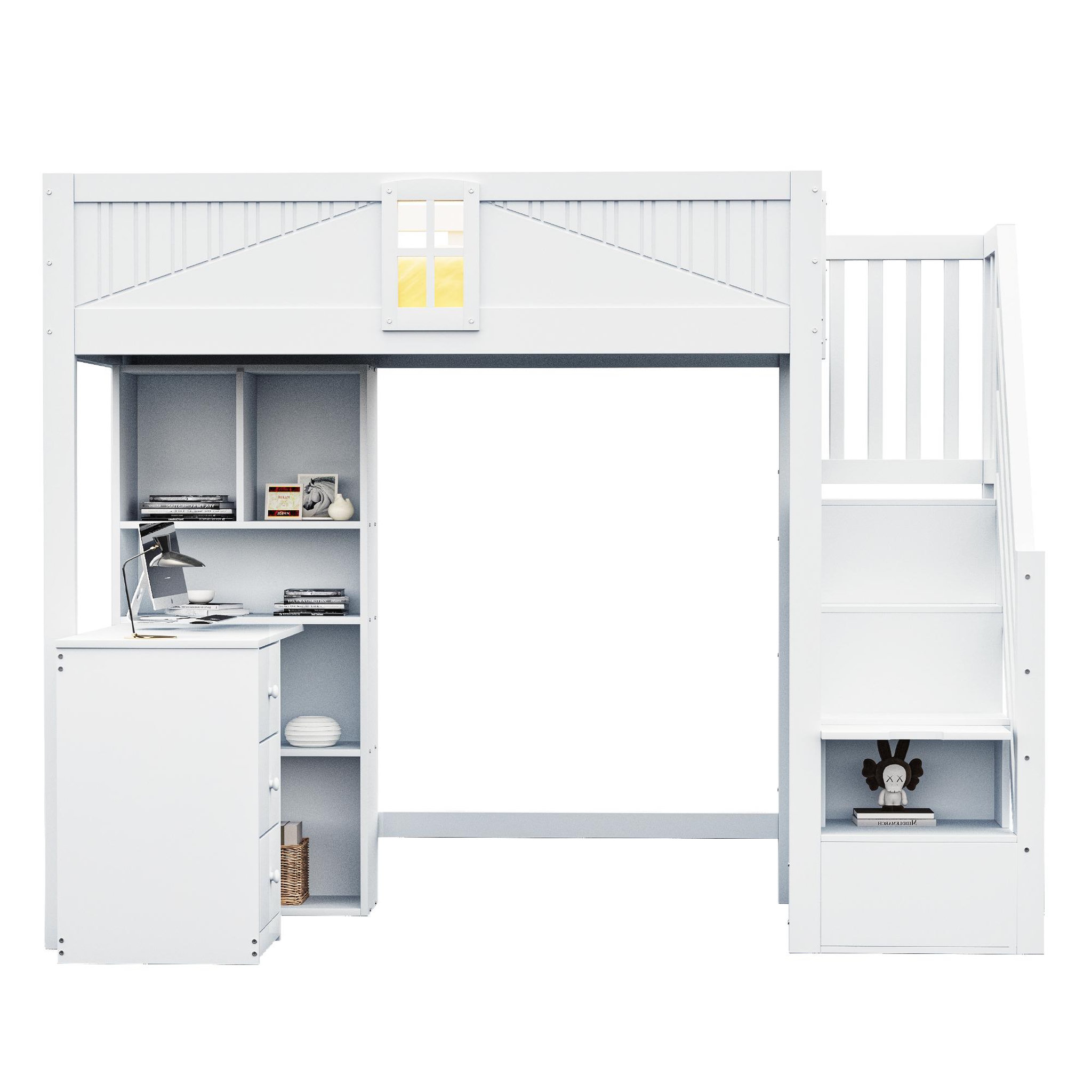 MERAX Lit mezzanine 90x200cm coloris blanc bois massif