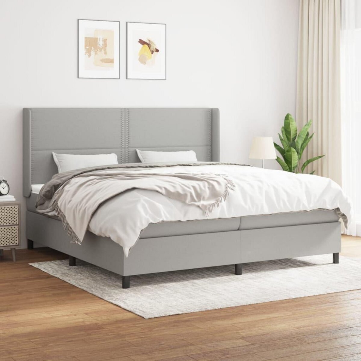 VIDAXL Sommier a lattes de lit avec matelas Gris clair 200x200cm Tissu