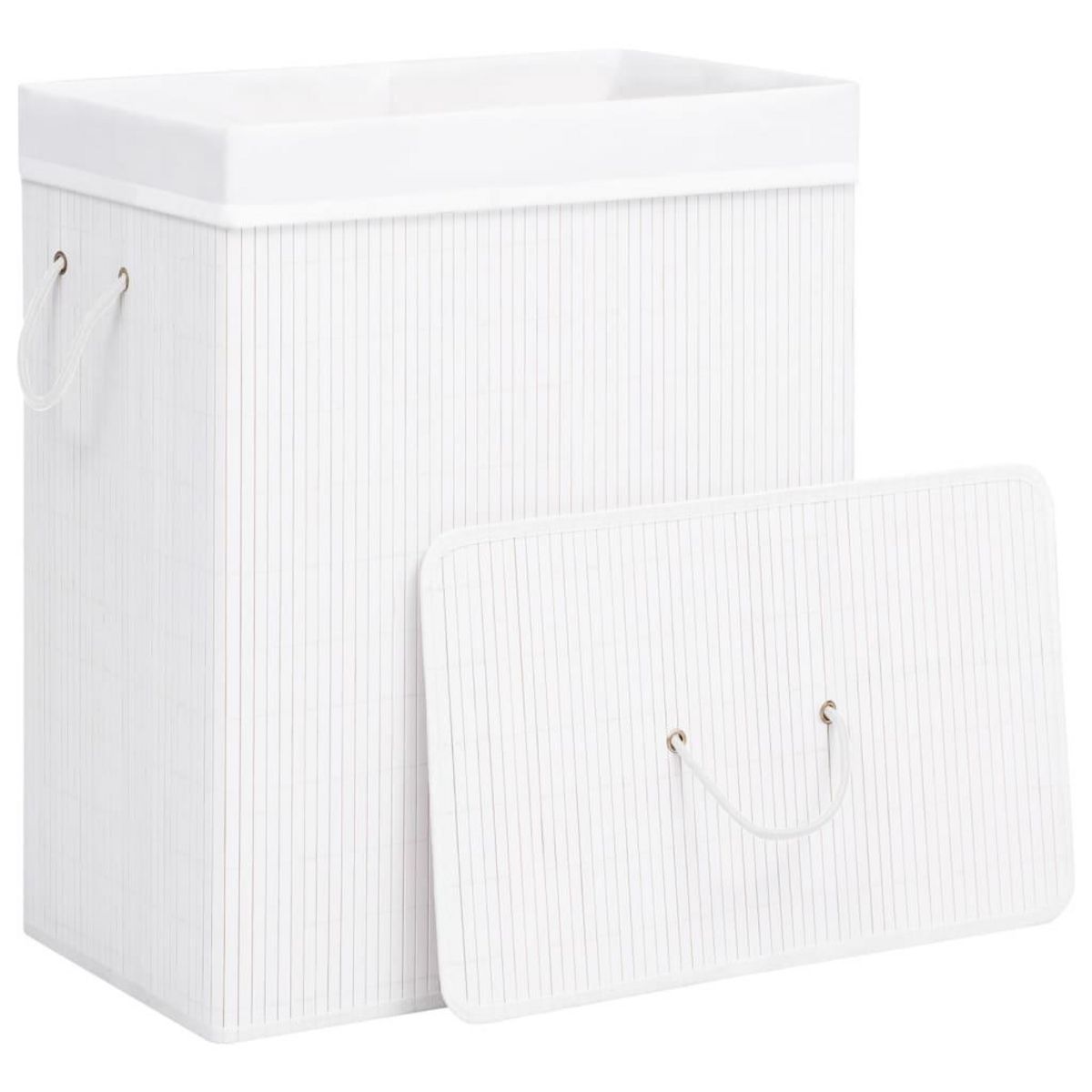 VIDAXL Panier a linge avec une seule section bambou blanc 83 L