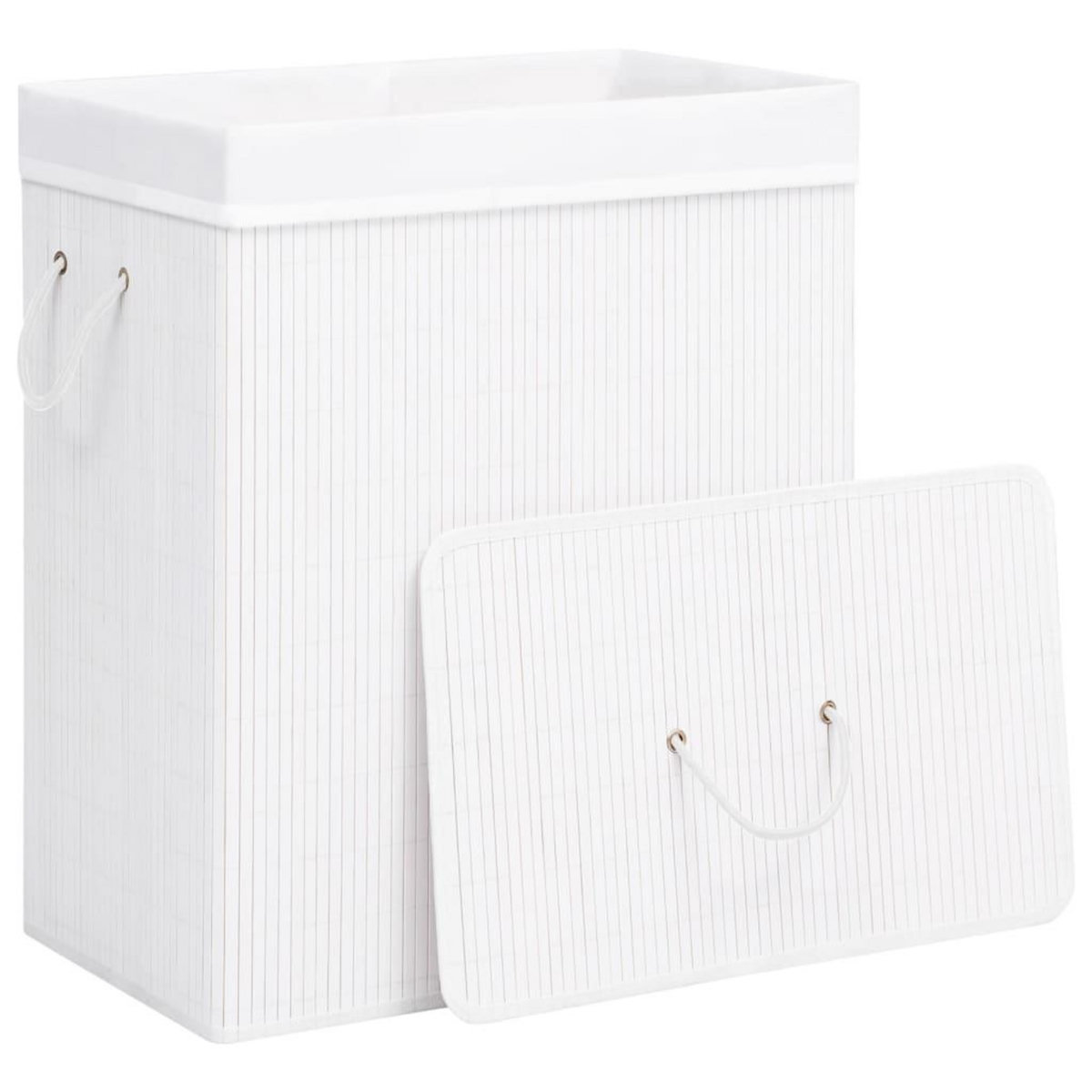 VIDAXL Panier a linge avec une seule section bambou blanc 83 L