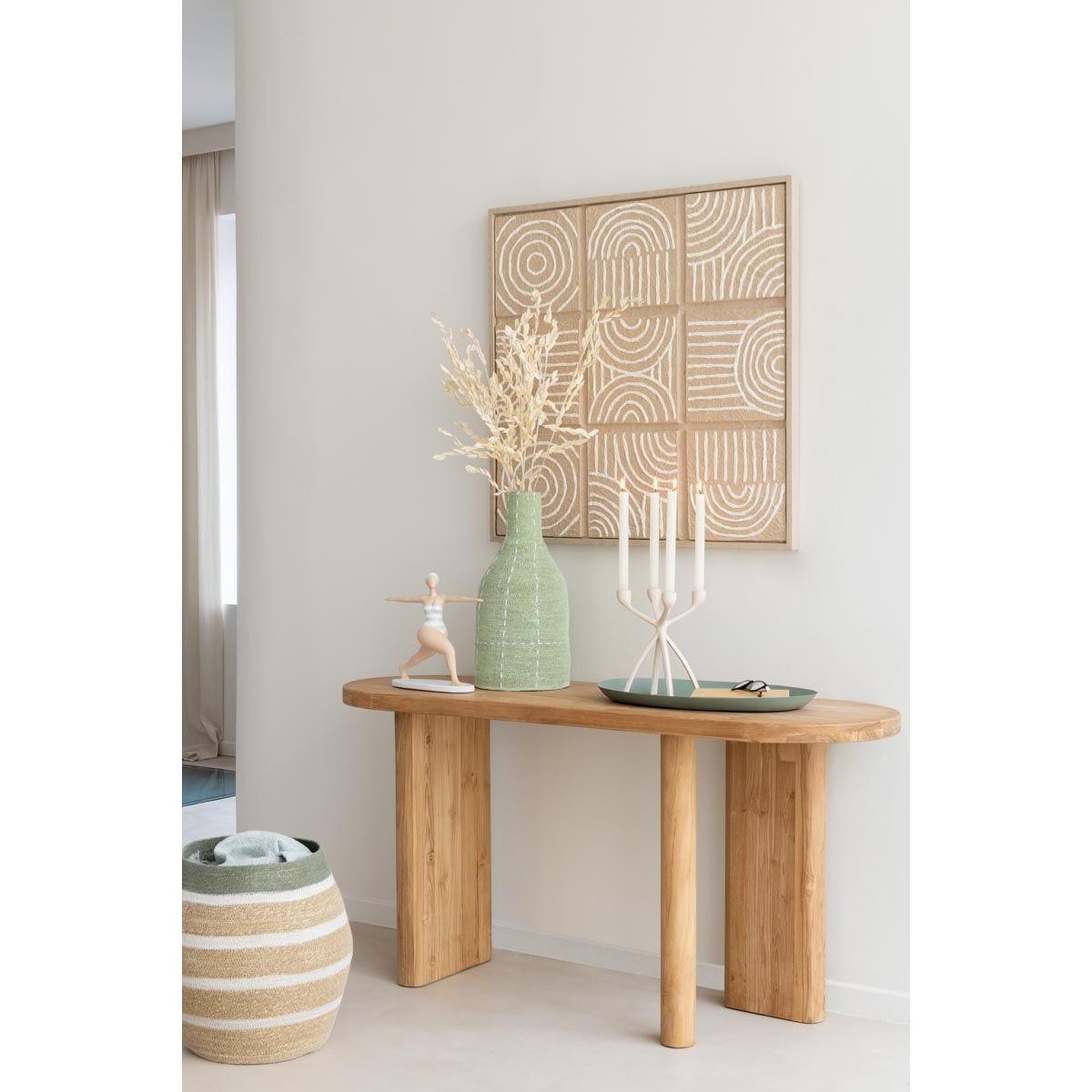 Voir la diapositive 2 : J-LINE Vase bouteille design pointillés  jonc de mer  50cm vert
