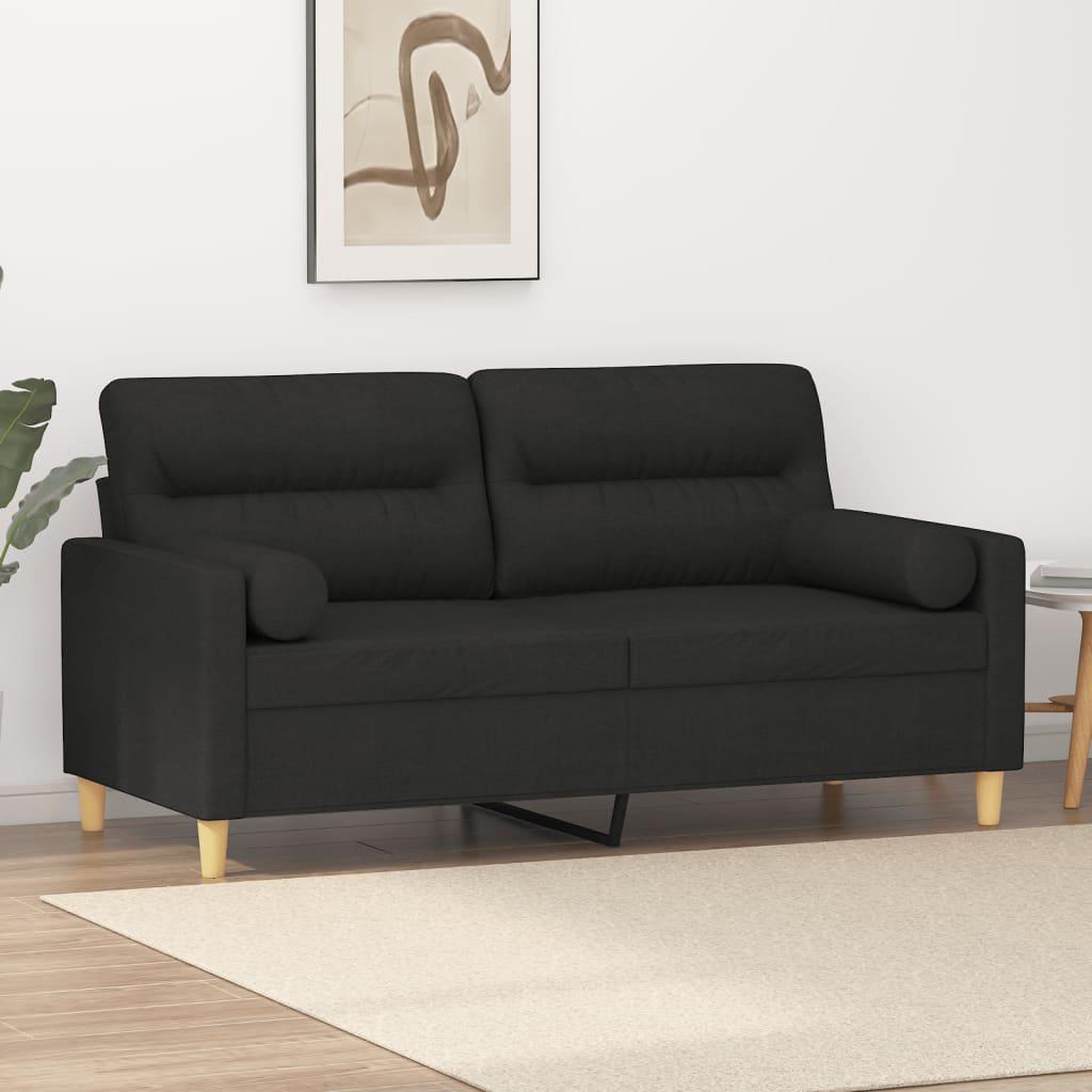 VIDAXL Canape 2 places avec oreillers decoratifs noir 140 cm tissu